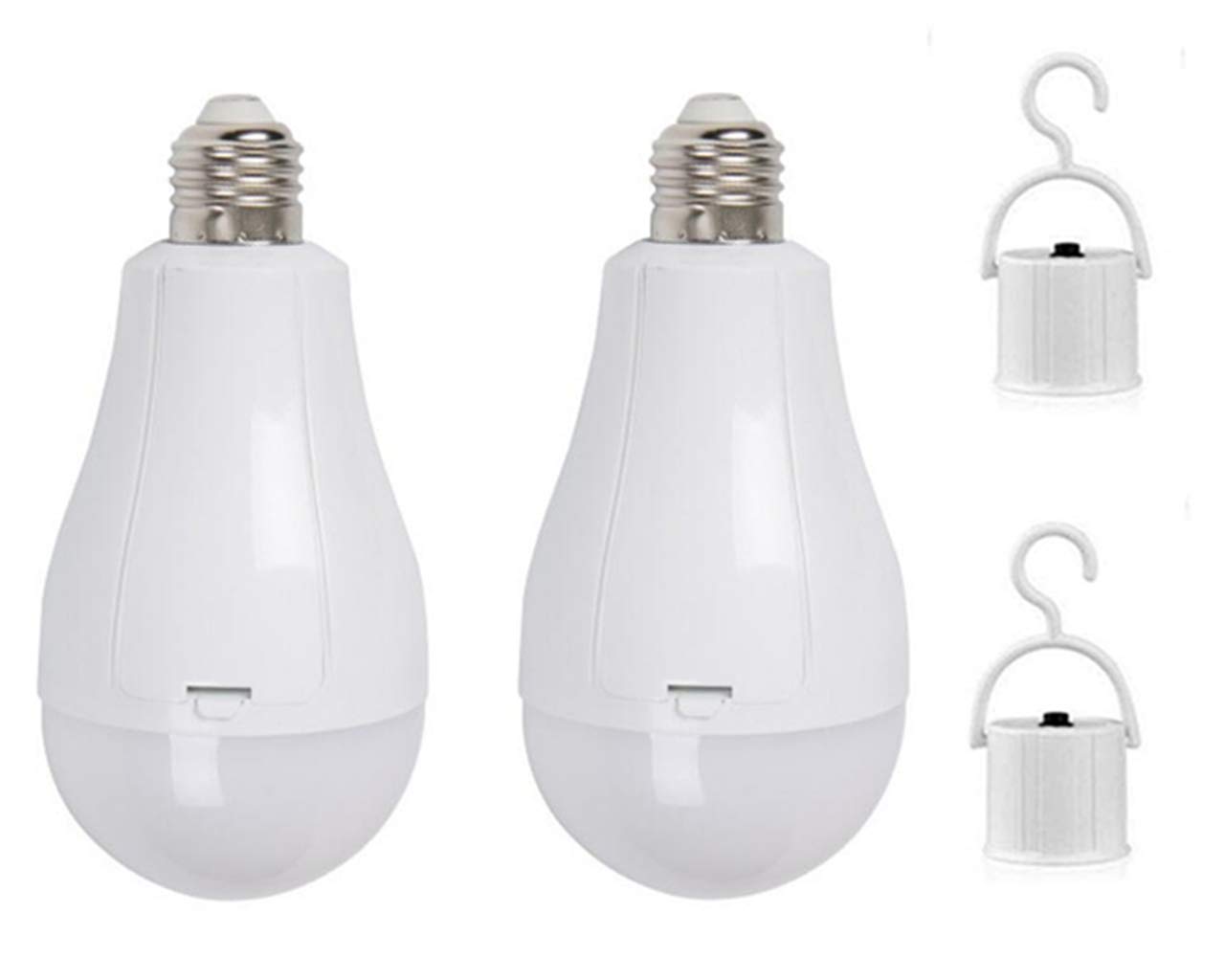 15W Rechargeable Emergency LED Light Bulbs - 2 Pack with Built-in Battery Backup for Power Outages, Camping, Hiking & Home Safety (Portable Power Failure Lighting Solution)