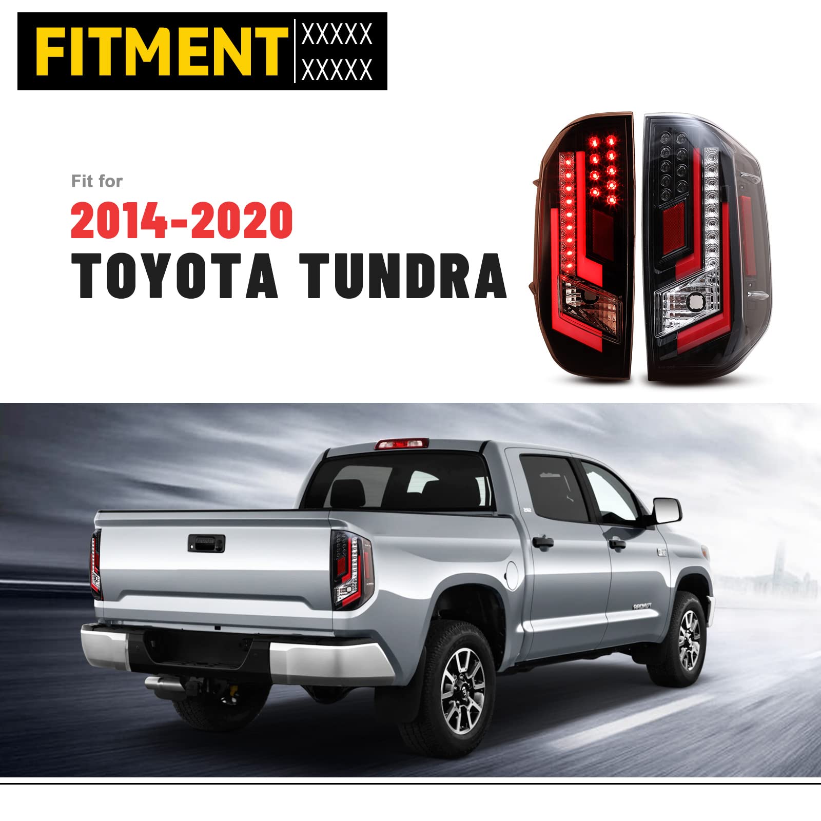 2014-2021 Toyota Tundra LED Tail Lights Assembly - Black Housing/Clear Lens with Red DRL Light (1 Pair) | Direct Replacement for Improved Visibility & Style | Perfect for Night Driving & Off-Road Adventures