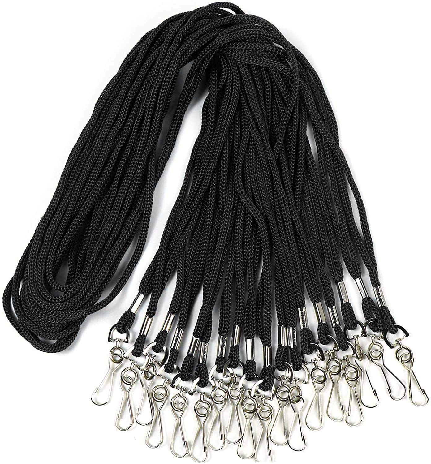 Premium Black Nylon Lanyards with Swivel Hook - 50 Pack for ID Badges, Office & School Use