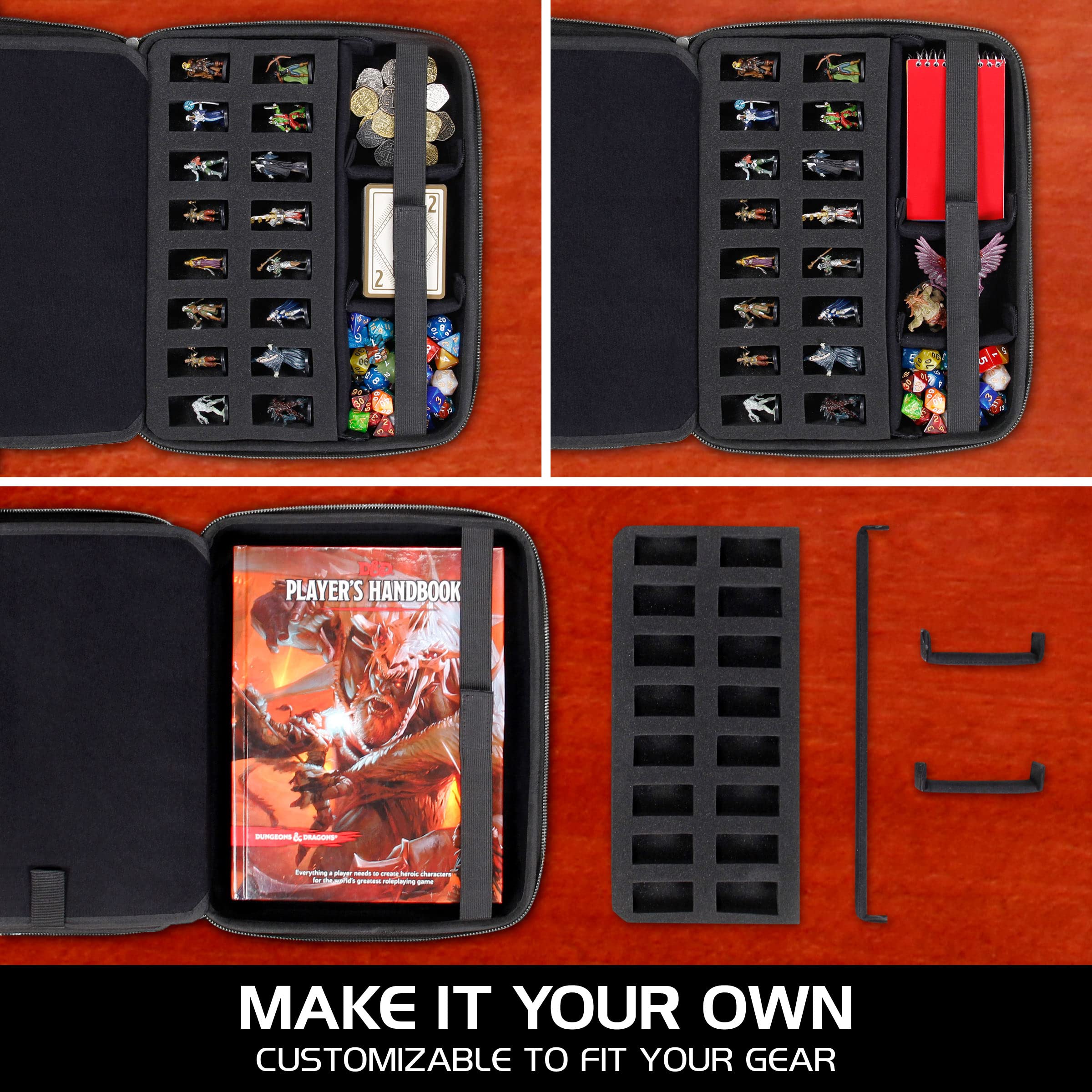 Premium RPG Organizer Case - Durable DnD Binder with Built-in Character Sheet Holder, Erasable Scribe Panel, Dice Rolling Area & Removable Pen Pouch | Perfect for Dungeons & Dragons, Pathfinder & Tabletop Gaming | Includes Miniature Foam Tray & Wrist Strap for Convenient Game Sessions