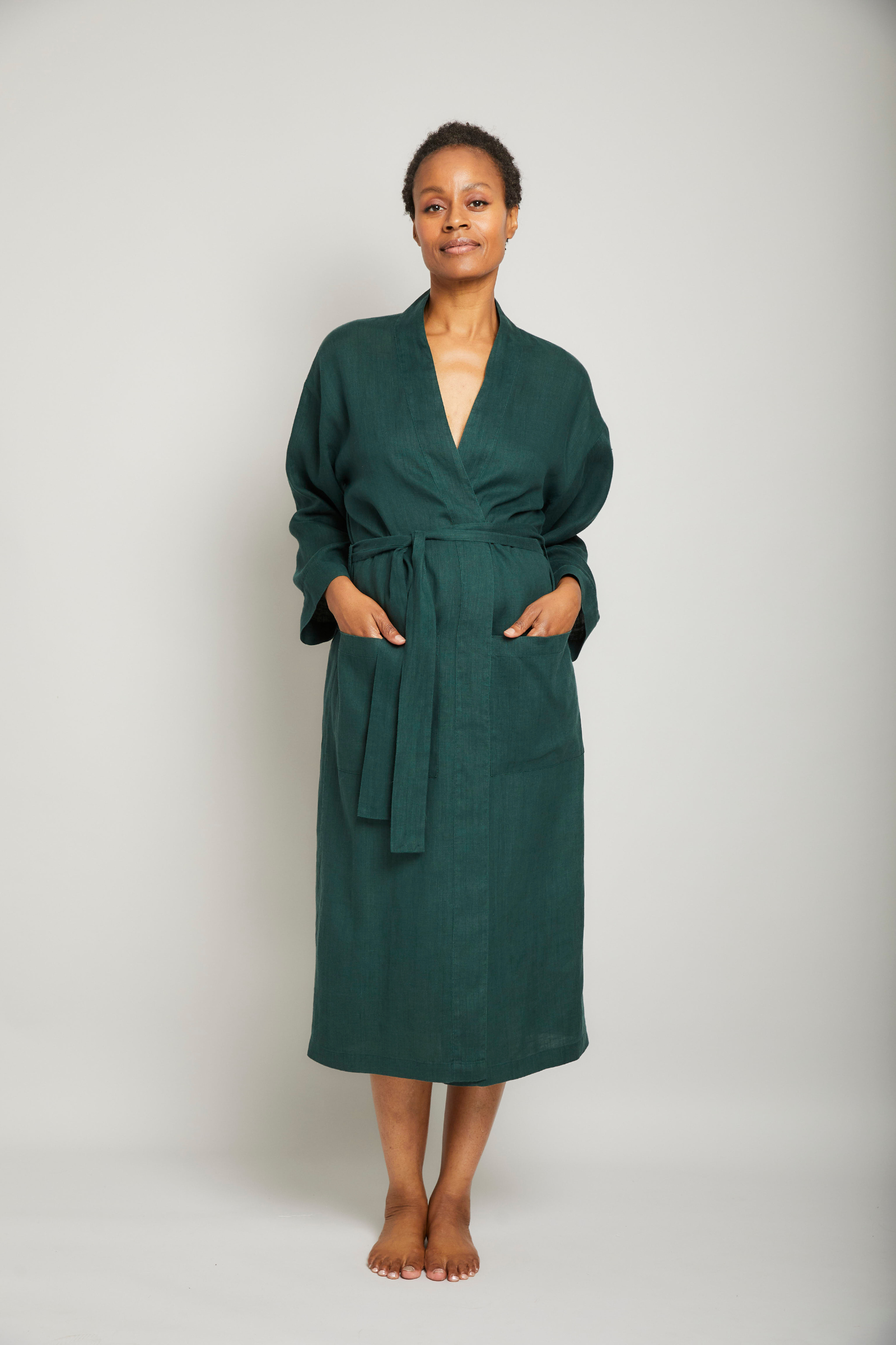 Premium Long Linen Robe for Women - Soft & Breathable Hunter Green Kimono - Perfect for Spa, Lounge & Beach Cover-Up