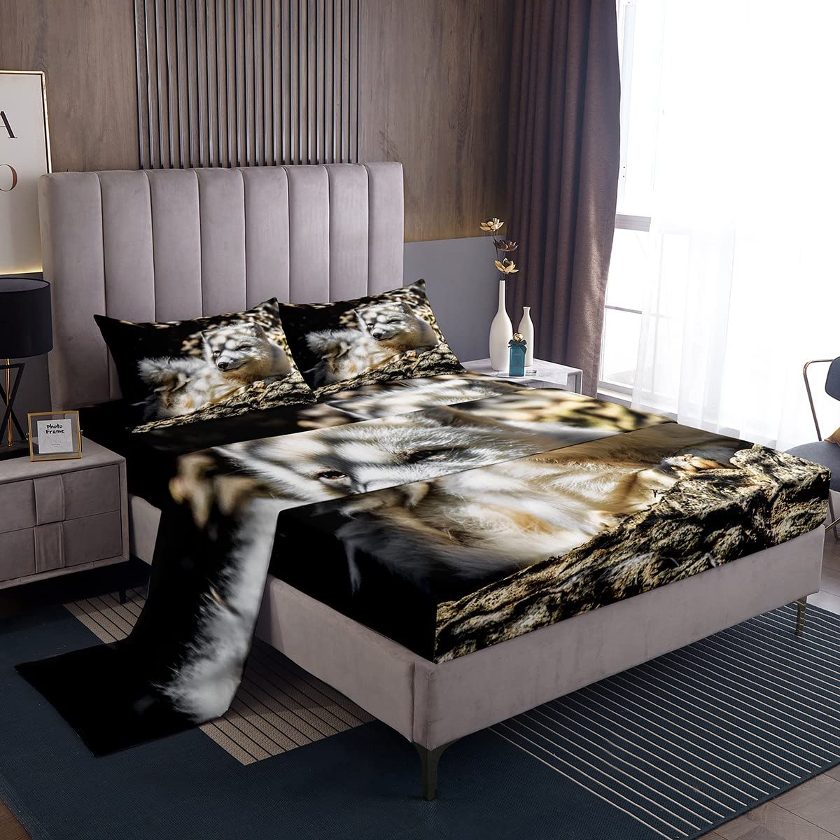 Premium 3D Fox Printed Kids Bedding Set - Full Size Wild Animal Themed Sheets for Boys & Girls | Includes 1 Flat Sheet, 1 Fitted Sheet & 2 Pillowcases | Soft Nursery Bedding for Children's Room Decor & Wildlife Lover Gifts