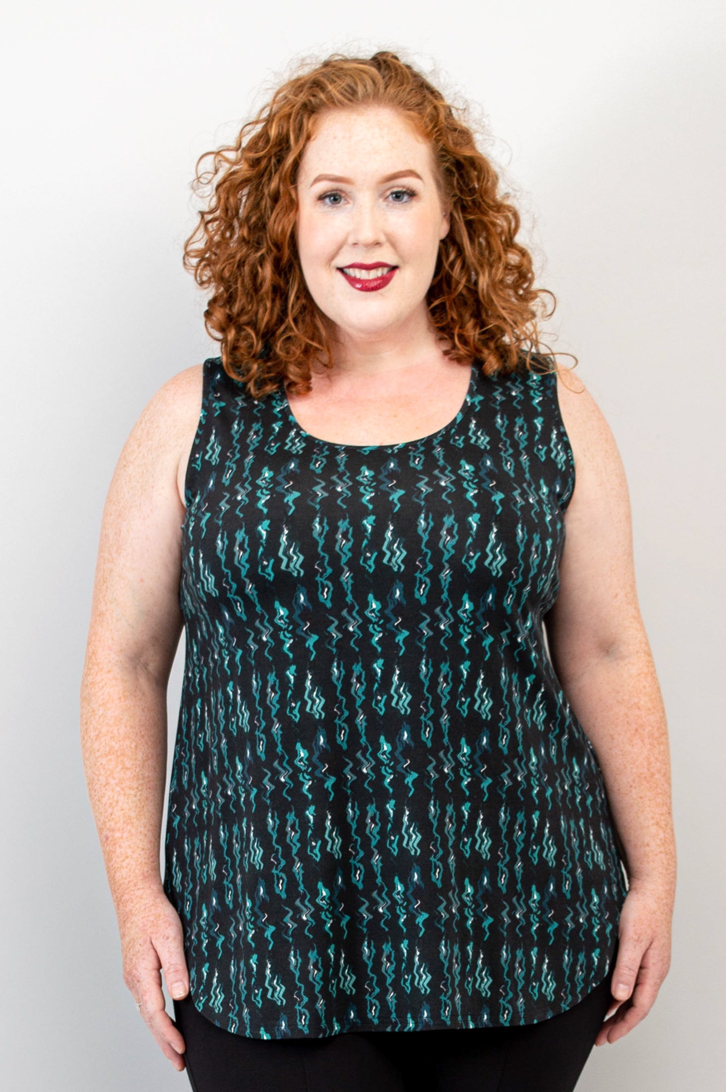 Jazz Tank Top - Teal Abstract Print Bamboo Fabric - Women's Casual Wear for Summer, Beach, and Music Festivals