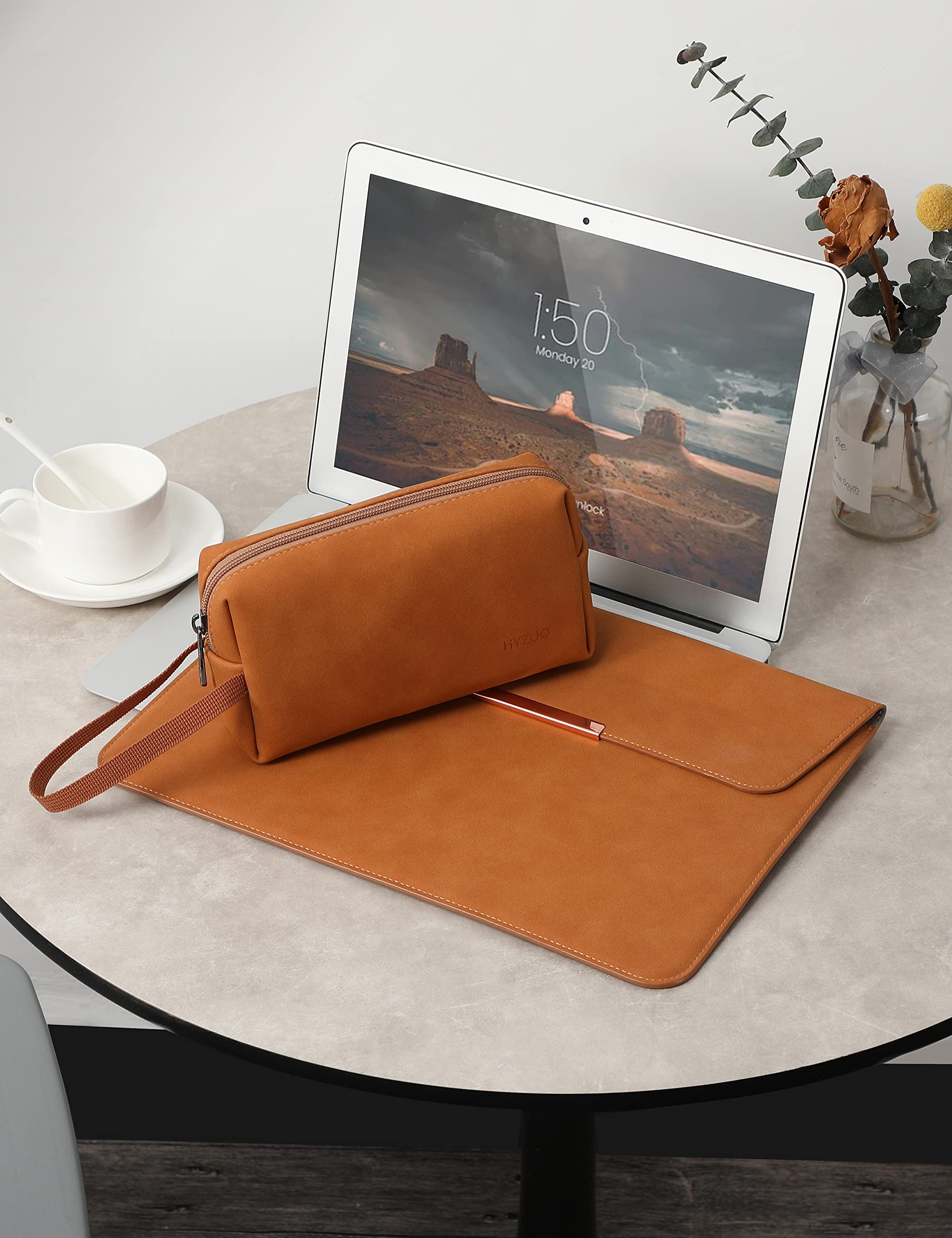 Premium 15-16 Inch Laptop Sleeve with Stand - Compatible with MacBook Pro 16 M1 Pro/Max (A2485, A2141 2019-2022), MacBook Pro 15 (2012-2019) & Surface Laptop 15 - Includes Accessory Bag (Brown) - Perfect for Work, Travel & School Protection