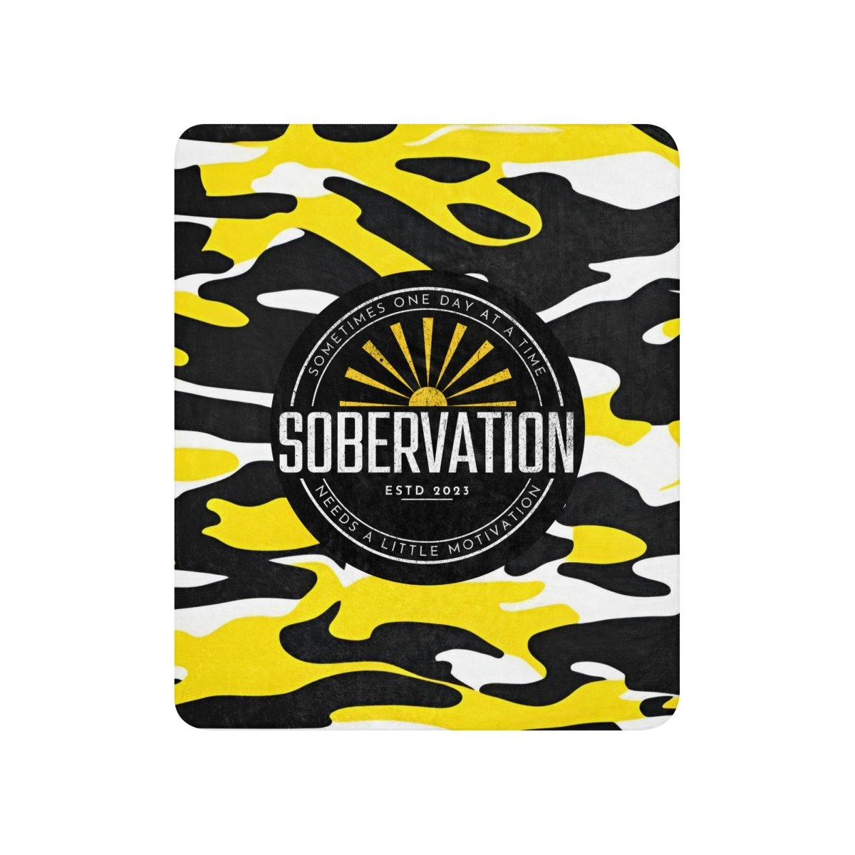 Sobervation Yellow Camo Sherpa Blanket - Soft & Warm Flannel Throw for Recovery, Cozy Gift for Sober Living, AA Meetings & Addiction Support Groups - Perfect for Couch, Bed & Meditation
