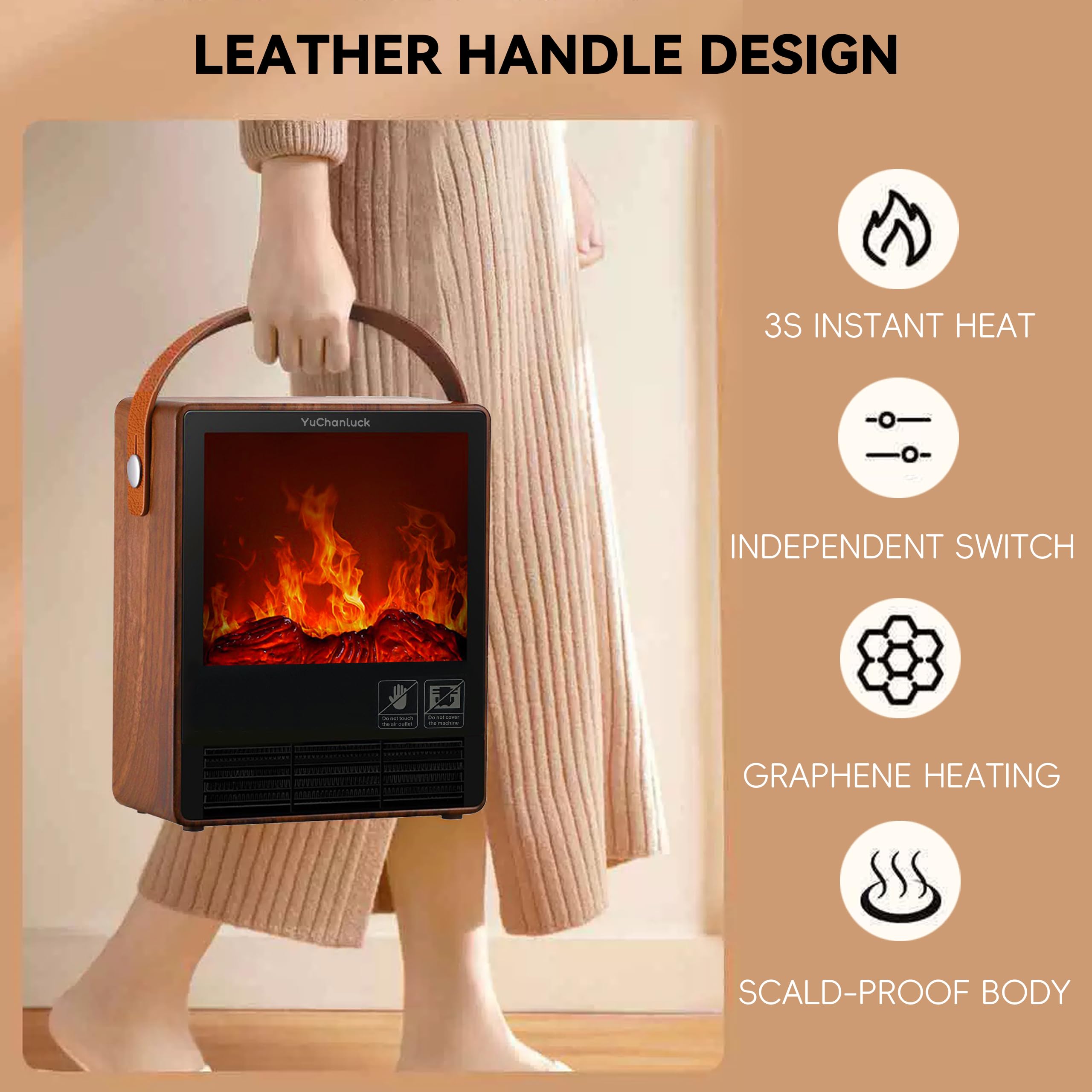 Portable Electric Fireplace Heater 1500W - Indoor Space Heater with Realistic 3D Flame Effect, Overheat & Tilt Protection - Perfect for Bedroom, Living Room & Office Warmth