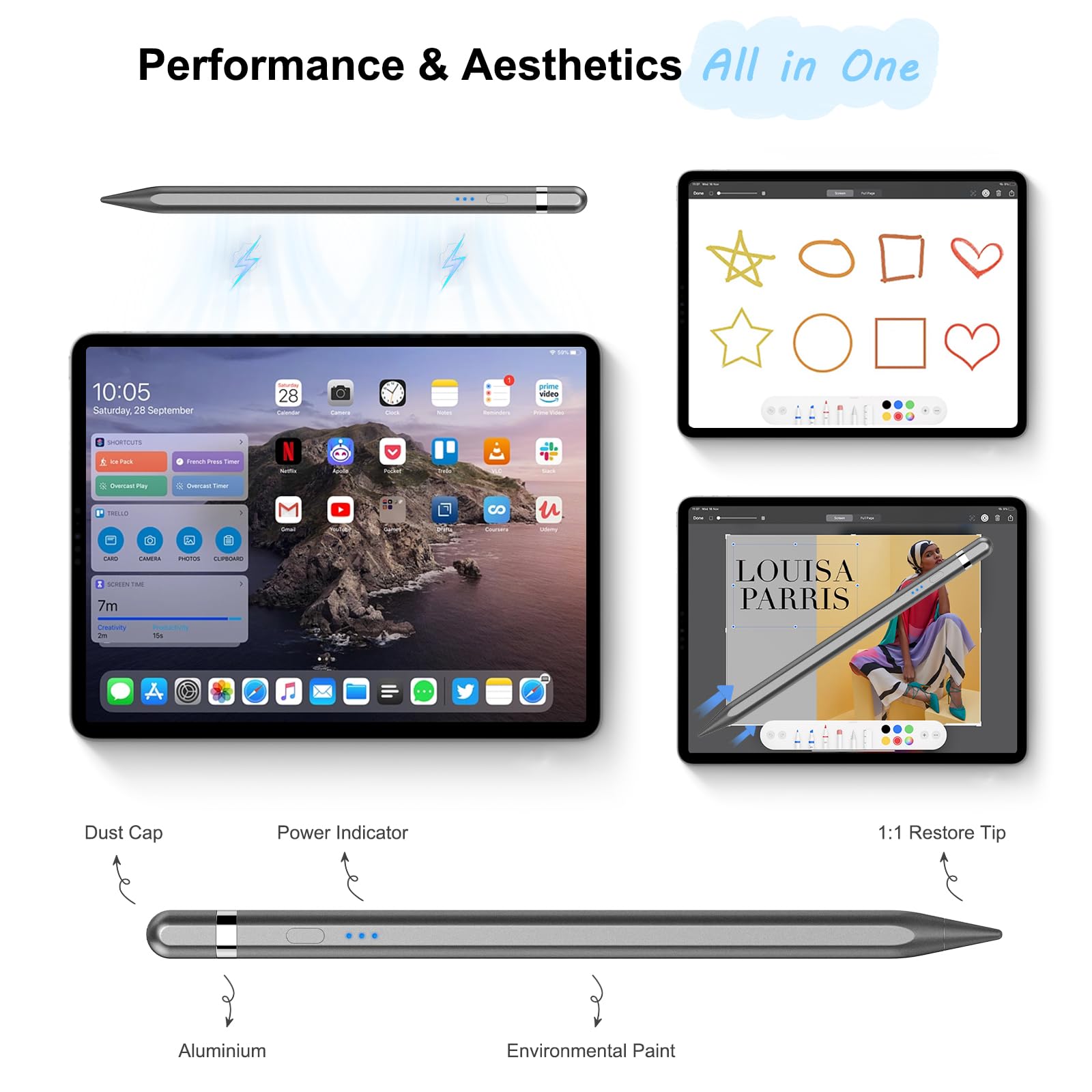 Apple Pencil 1st Generation Stylus for iPad (2018-2023) - Magnetic Tilt Sensitivity & Palm Rejection - Compatible with iPad Air 3/4/5, iPad Mini 5/6, iPad 6/7/8/9/10, iPad Pro 11