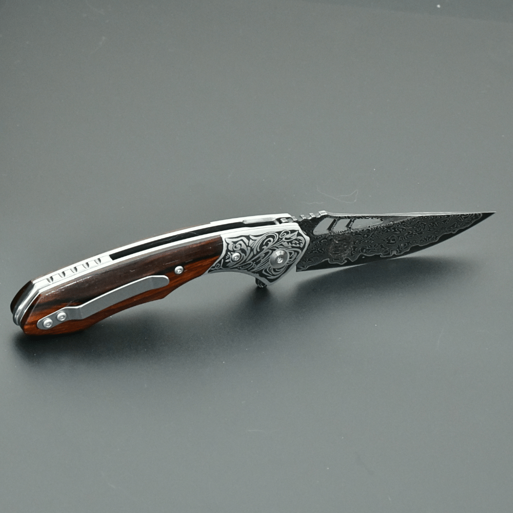 Premium Japanese VG10 Damascus Steel Pocket Knife with Clip - Exotic Red Sandalwood Handle for EDC, Camping & Outdoor Adventures