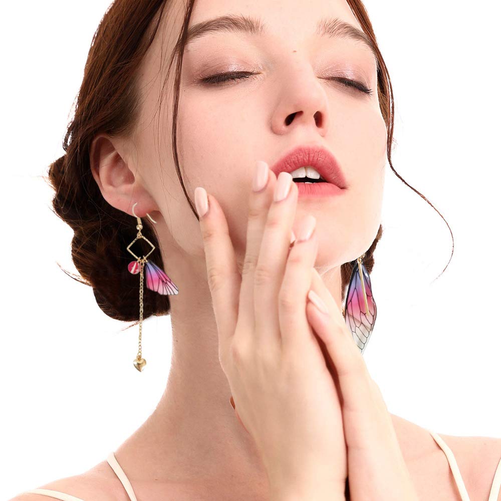 Unique Asymmetrical Monarch Butterfly Wing Drop Earrings - Crystal Dragonfly Dangle Jewelry for Women & Teens | Boho Fashion Accessories for Parties, Weddings & Everyday Wear