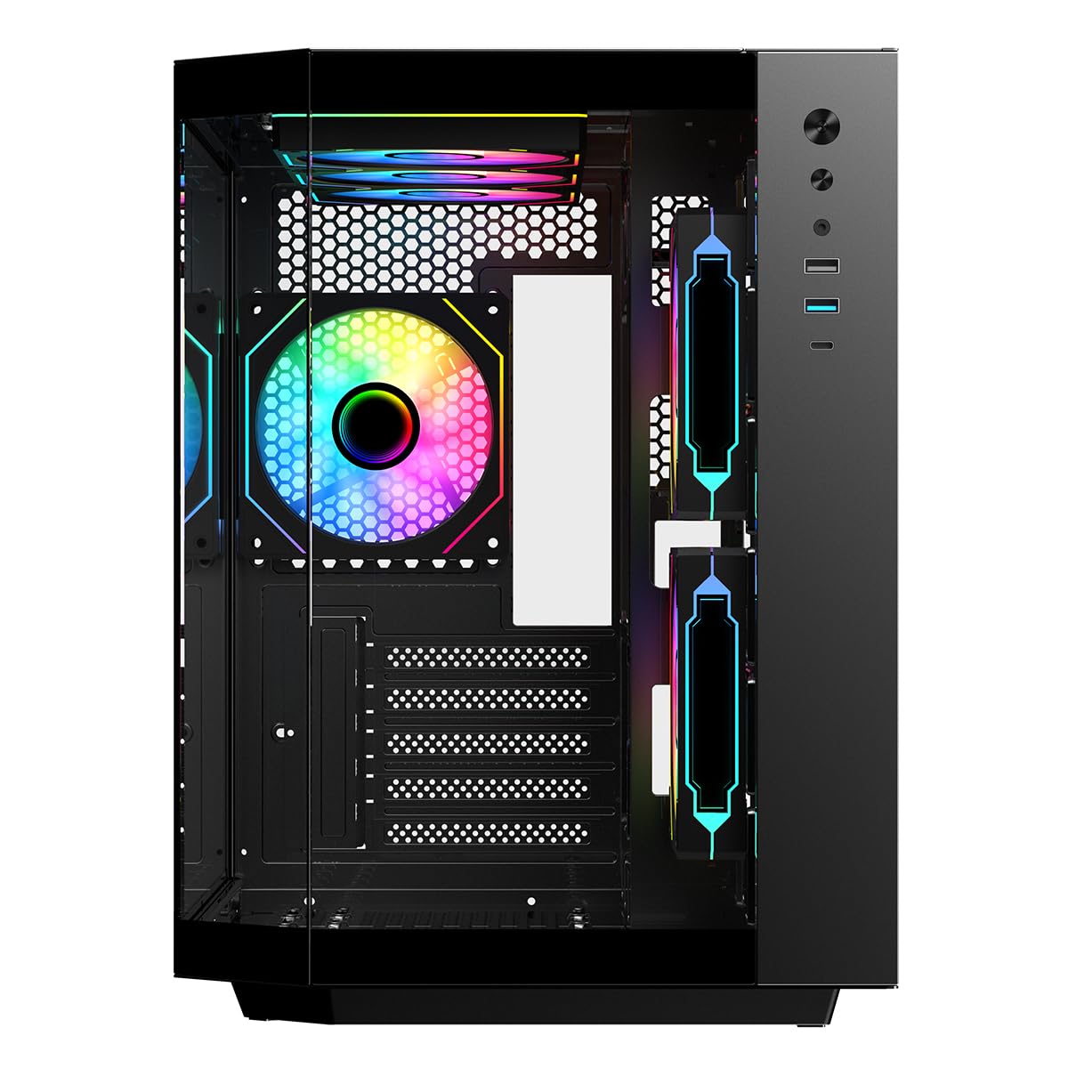 IONZ APEX Black PC Gaming Case - M/ATX Mid Tower Dual Chamber Case with 6 ARGB PWM Fans, Front USB Type-C & Tempered Glass Panel - Perfect for High-Performance Gaming Rigs and Custom PC Builds