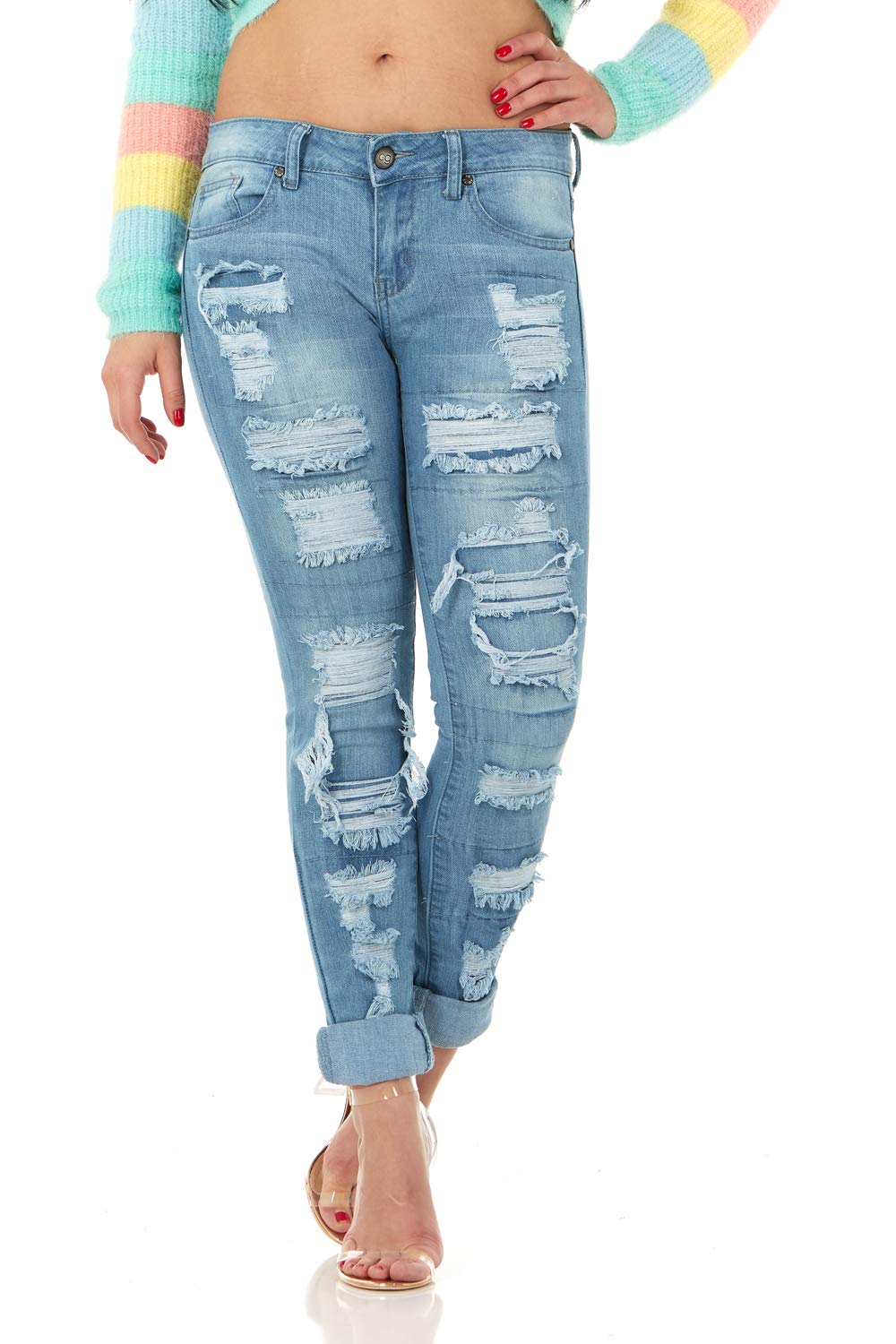 COVER GIRL Women's Distressed Ripped Skinny Jeans - High Waisted Slim Fit Stretch Denim Pants for Casual Outfits & Streetwear Fashion | Perfect for Everyday Wear, Date Nights and Weekend Outings