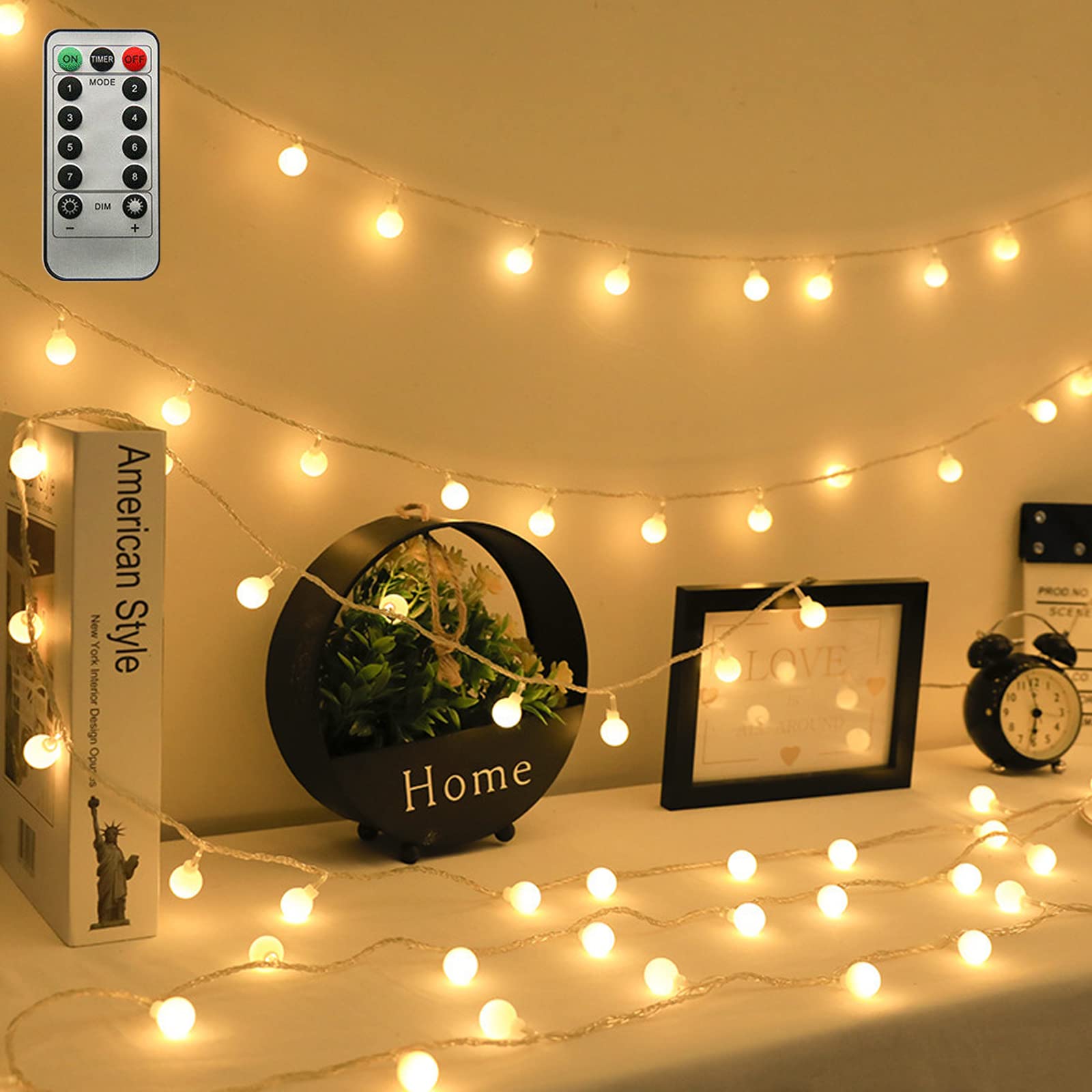 ZIMINGU 19.6FT 40LED Waterproof USB Fairy String Lights with Remote - Warm White LED Globe Lights for Indoor/Outdoor Decor, Wedding, Christmas Tree, Party, Patio & Balcony Lighting | Perfect for Bedroom, Garden, Backyard and Holiday Decorations