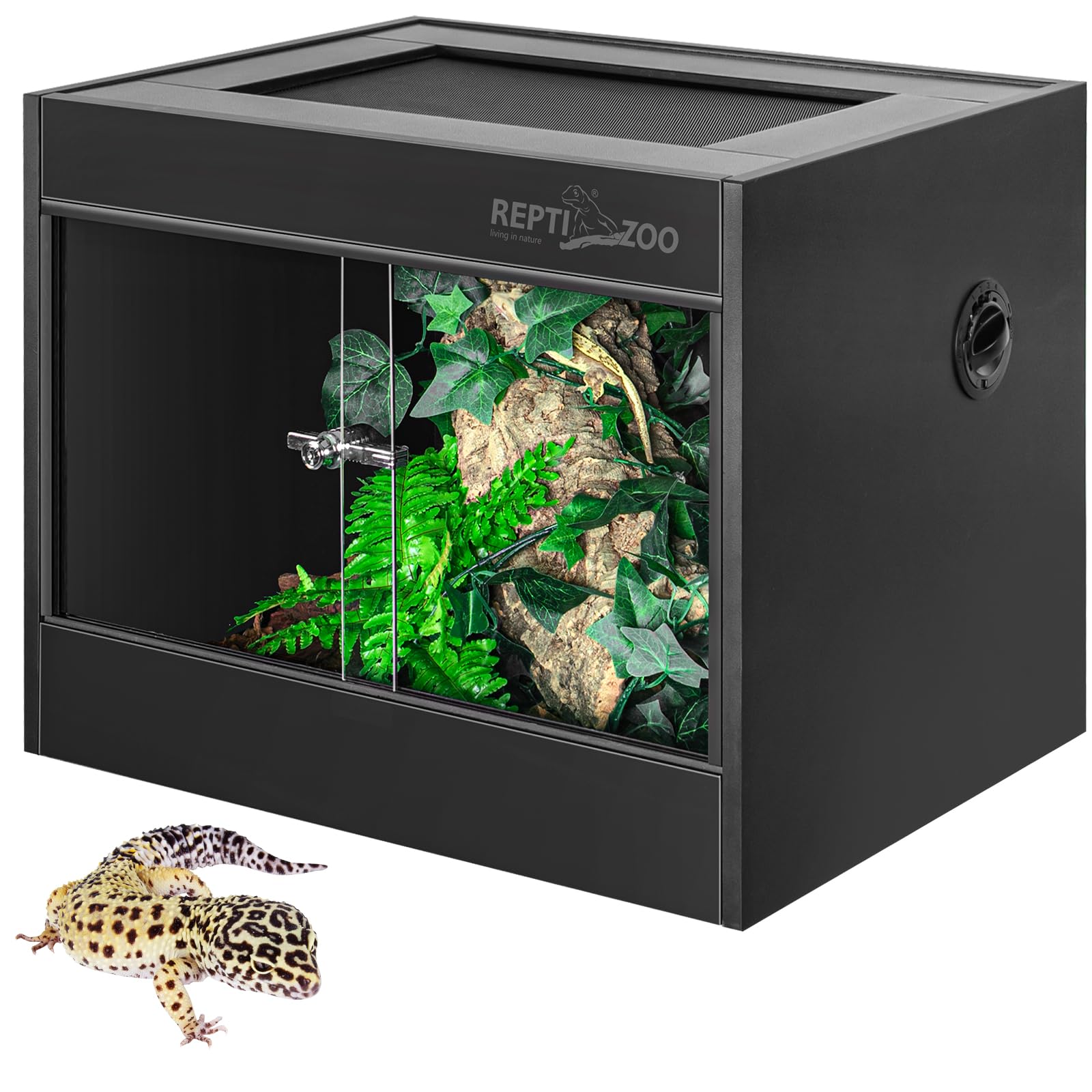 REPTI ZOO 34 Gallon PVC Reptile Terrarium Tank - 24x18x18 Inch Leopard Gecko Enclosure with Glass Sliding Door & Top Screen Ventilation - Ideal for Bearded Dragons, Hermit Crabs, Lizards & Small Reptiles - Perfect for Home, Classroom or Office Habitat Setup