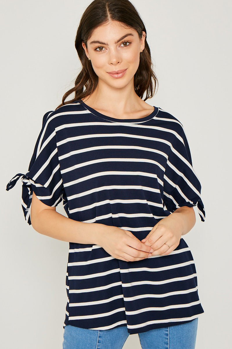 Women's Striped Tie-Sleeve Blouse - Stylish Casual & Office Wear for Everyday Outfits