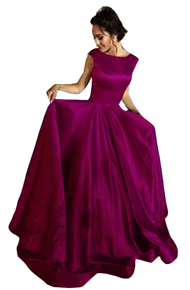 Elegant Women's Sleeveless Satin Evening Gown with Round Neck - Perfect for Prom, Cocktail Parties & Formal Events