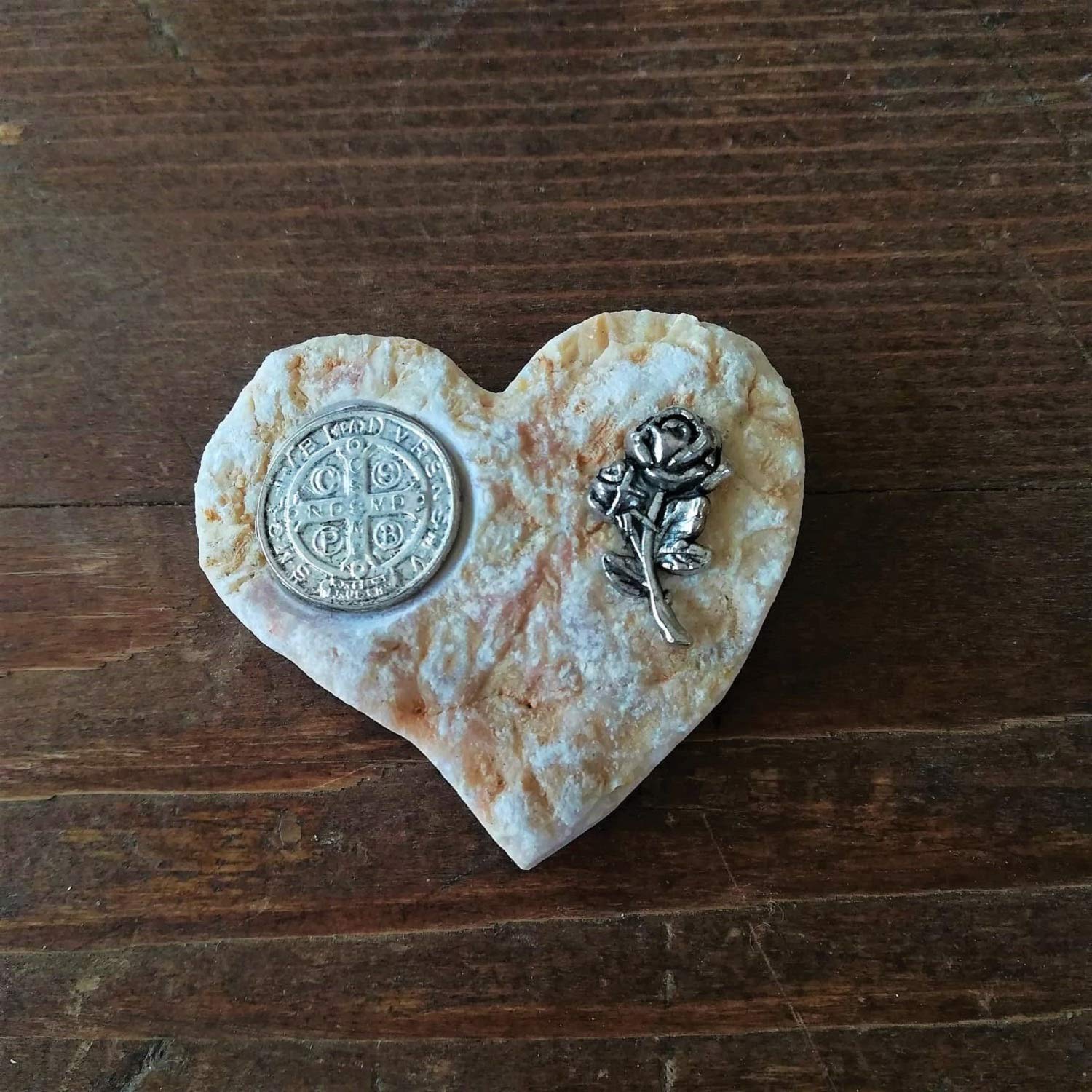 Medjugorje Stone Heart Fridge Magnet Set - St Benedict & Virgin Mary Religious Gifts for Catholic Baptism, Wedding Favors, Housewarming - Perfect for Home Decor, Kitchen, Office & Spiritual Spaces