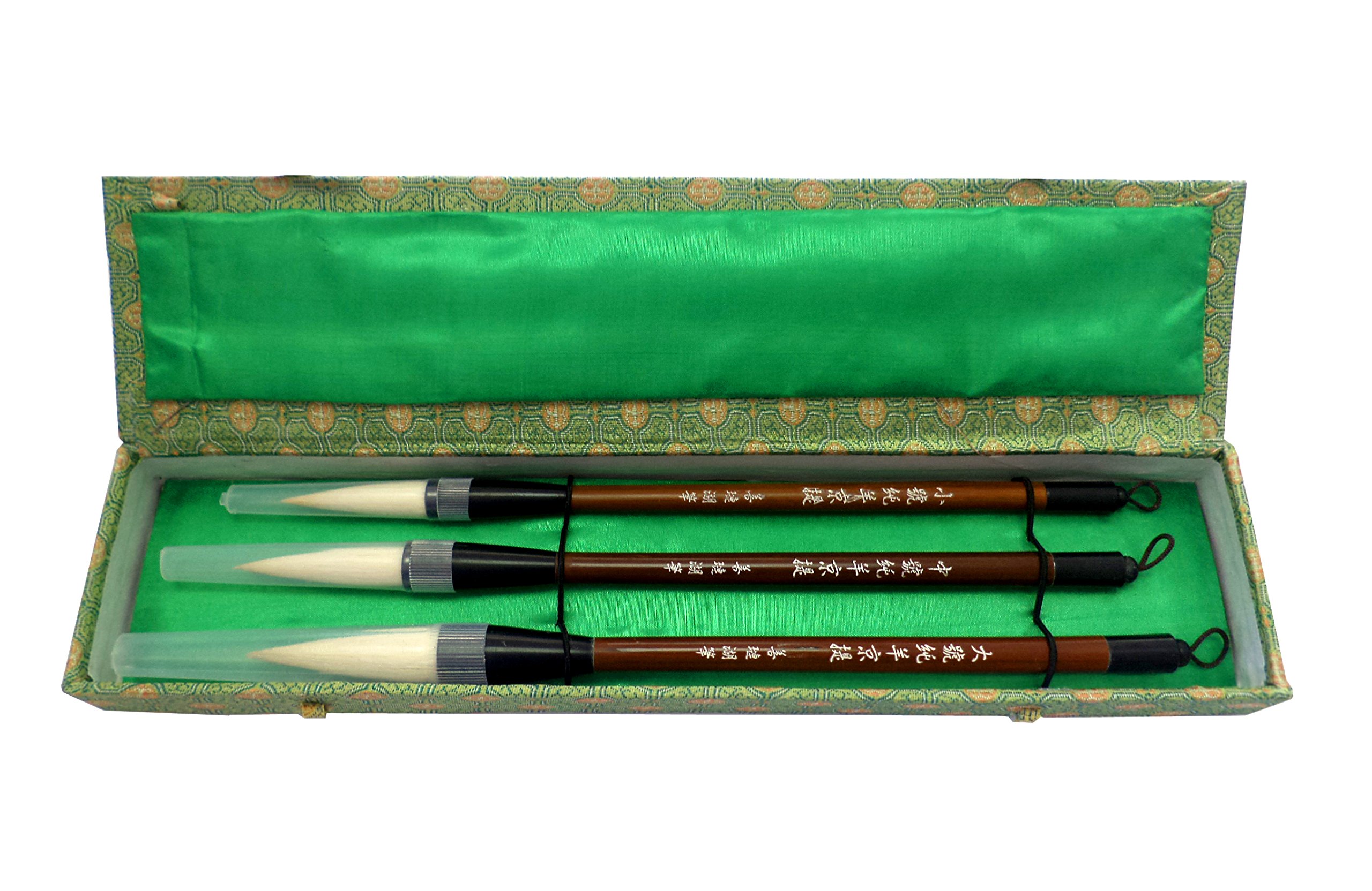 Chinese Calligraphy Brush Set - 3pc White Goat Sumi Brushes for Writing & Painting | Art Kit