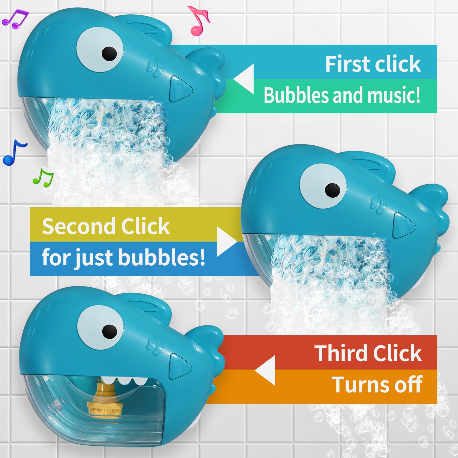 HAFAYI Baby Bath Toys with Bubble Machine & Music - 3 Wind-Up Water Toys & Shark Bubble Maker for Toddlers Kids 1-5 Years Old (Blue) - Fun Bathtime Sensory Play for Infants & Preschoolers