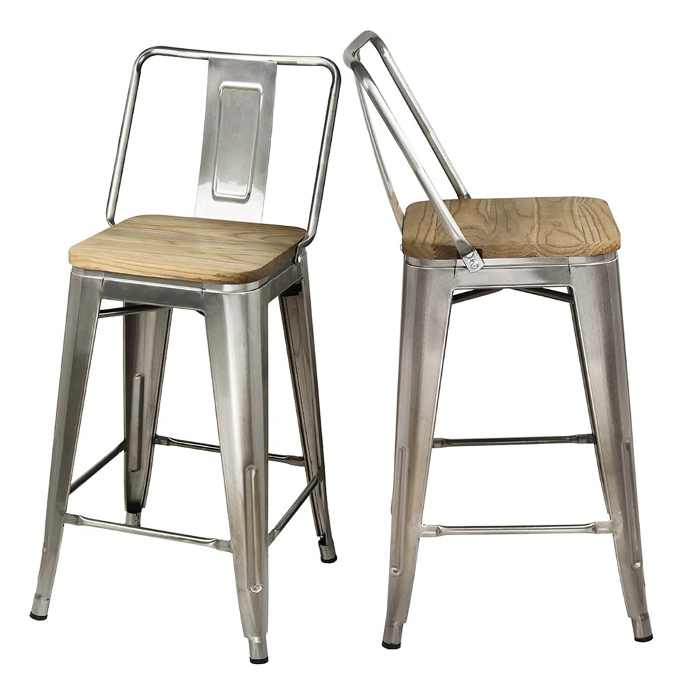 GIA 24-Inch Counter Height Bar Stools Set of 2 - Gunmetal Frame with Light Wood Seat - Modern Kitchen Island & Breakfast Nook Stools