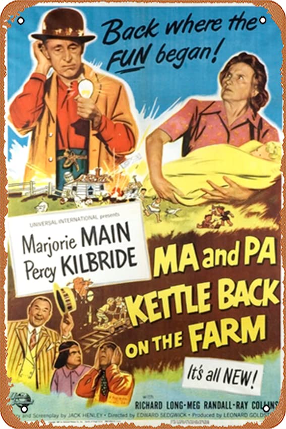 Vintage Ma and Pa Kettle Back on the Farm Movie Poster Metal Tin Sign - 12x8 Inch Retro Wall Art for Home, Bar & Coffee Shop Decor - Perfect for Western Themed Rooms & Man Cave Wall Decor