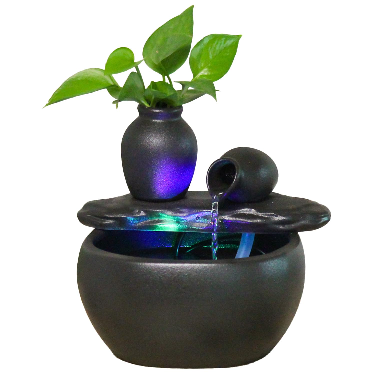 Ceramic Tabletop Fountain with Color Changing LED Lights - Relaxing Waterfall Decor for Home, Office, Bedroom | Indoor Zen Water Feature with On/Off Switch - Perfect for Stress Relief, Meditation & Feng Shui Decorating