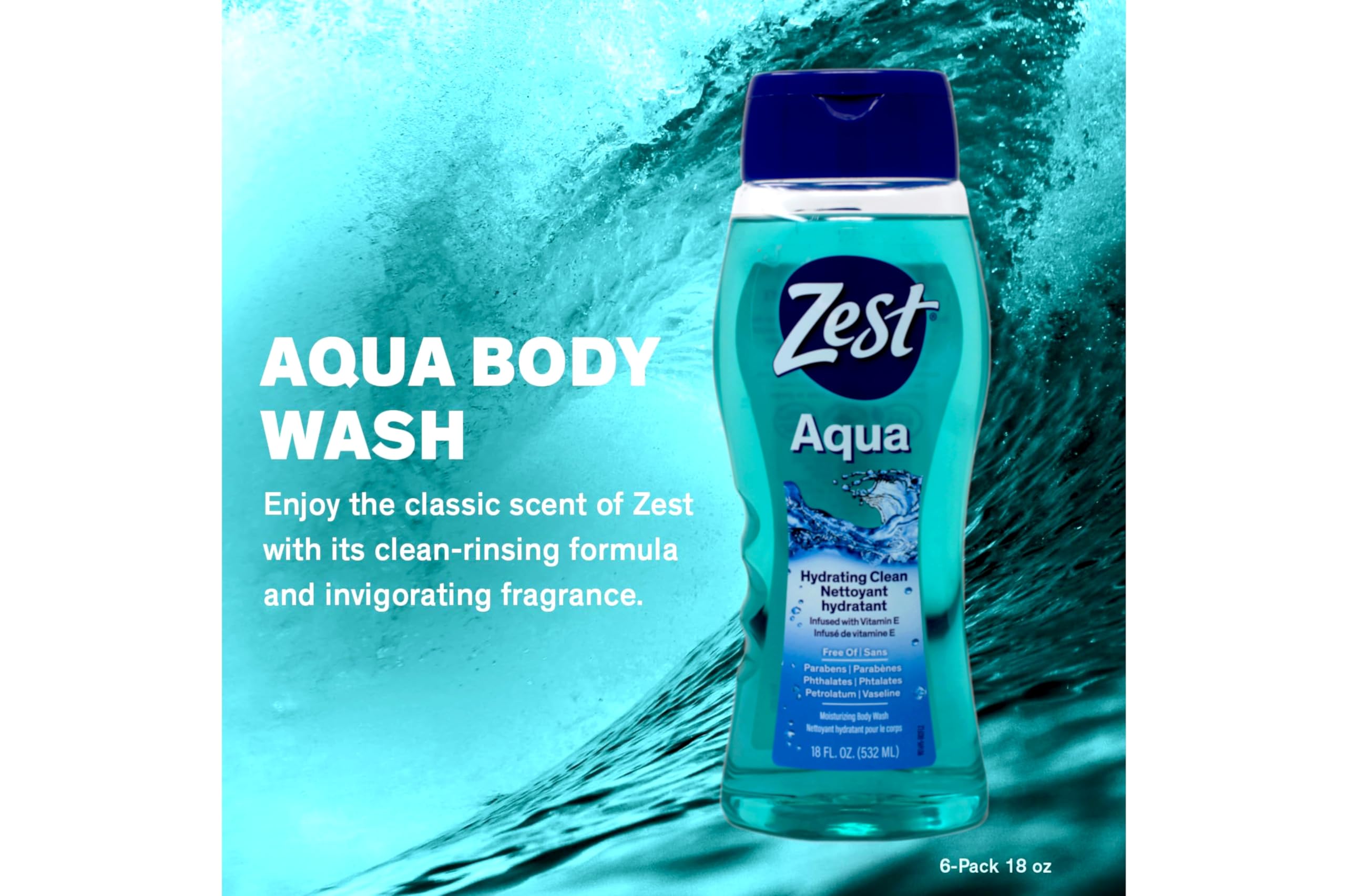Zest Aqua Fresh Body Wash - 18 oz (Pack of 5) | Refreshing Shower Gel for Men & Women | Perfect for Gym, Travel & Daily Use