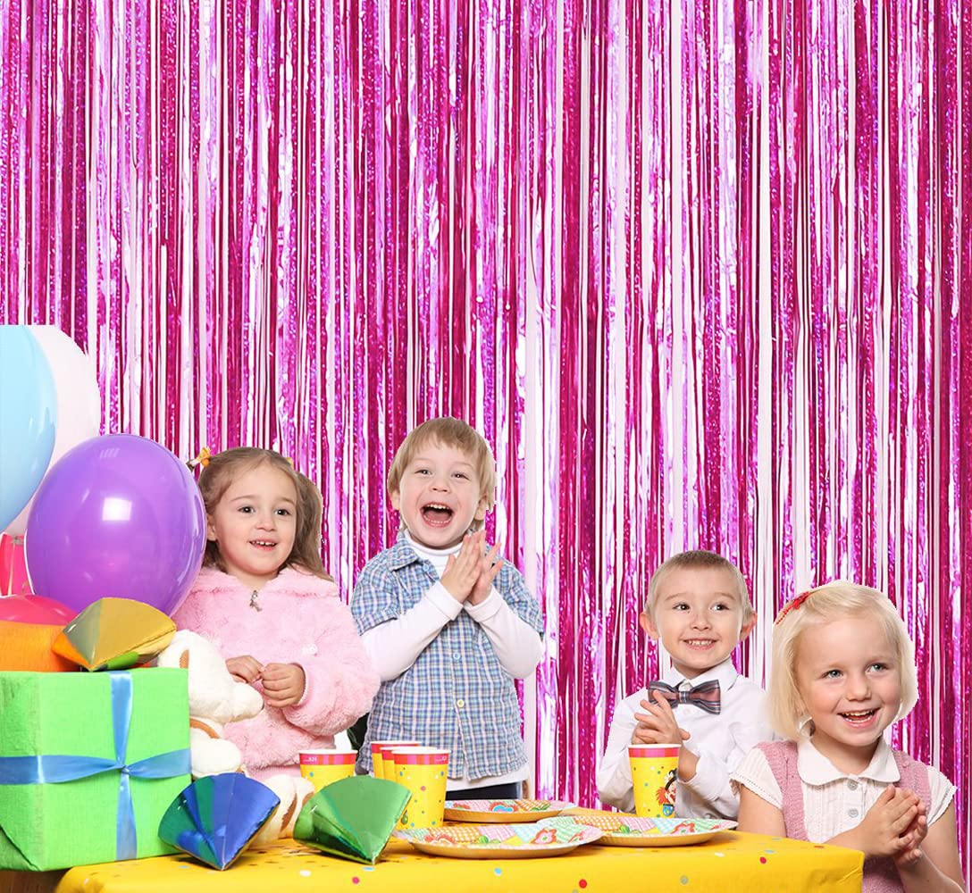 3 Pack Pink Fringe Streamers Backdrop Curtains - 3.3 x 6.6 Feet Tinsel Party Decor for Birthday, Disco, Wedding & Baby Shower - Glamorous Photo Booth & Event Decoration