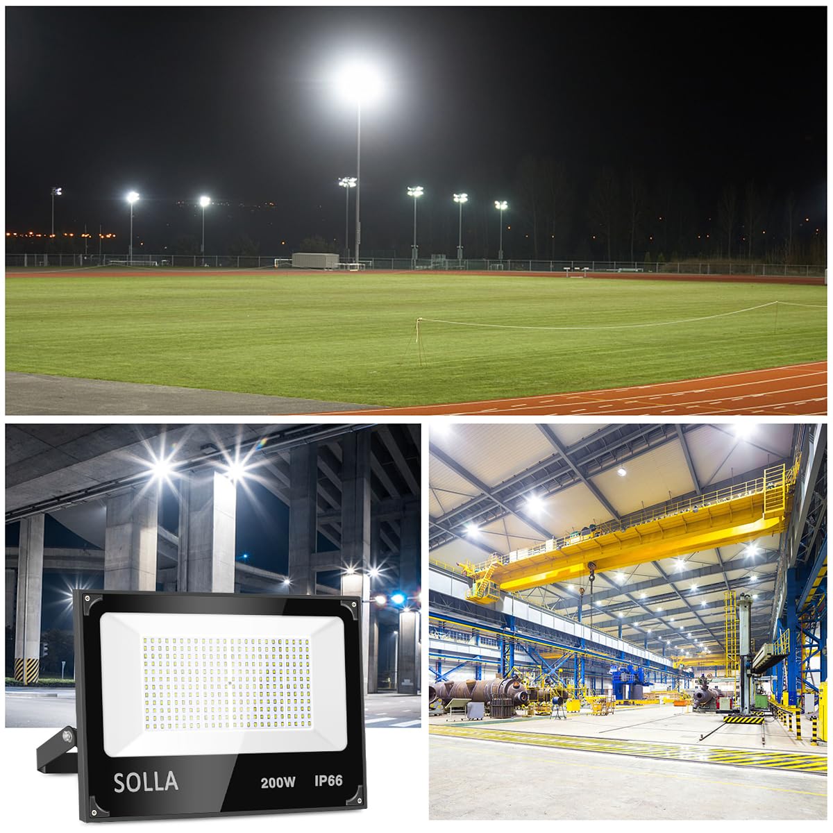 SOLLA 2 Pack 200W LED Flood Lights - 20000LM 6000K Daylight White Waterproof Outdoor Security Lights for Yard, Garden, Garage, Rooftop - Perfect for Landscape Lighting, Building Facades & Parking Lot Illumination