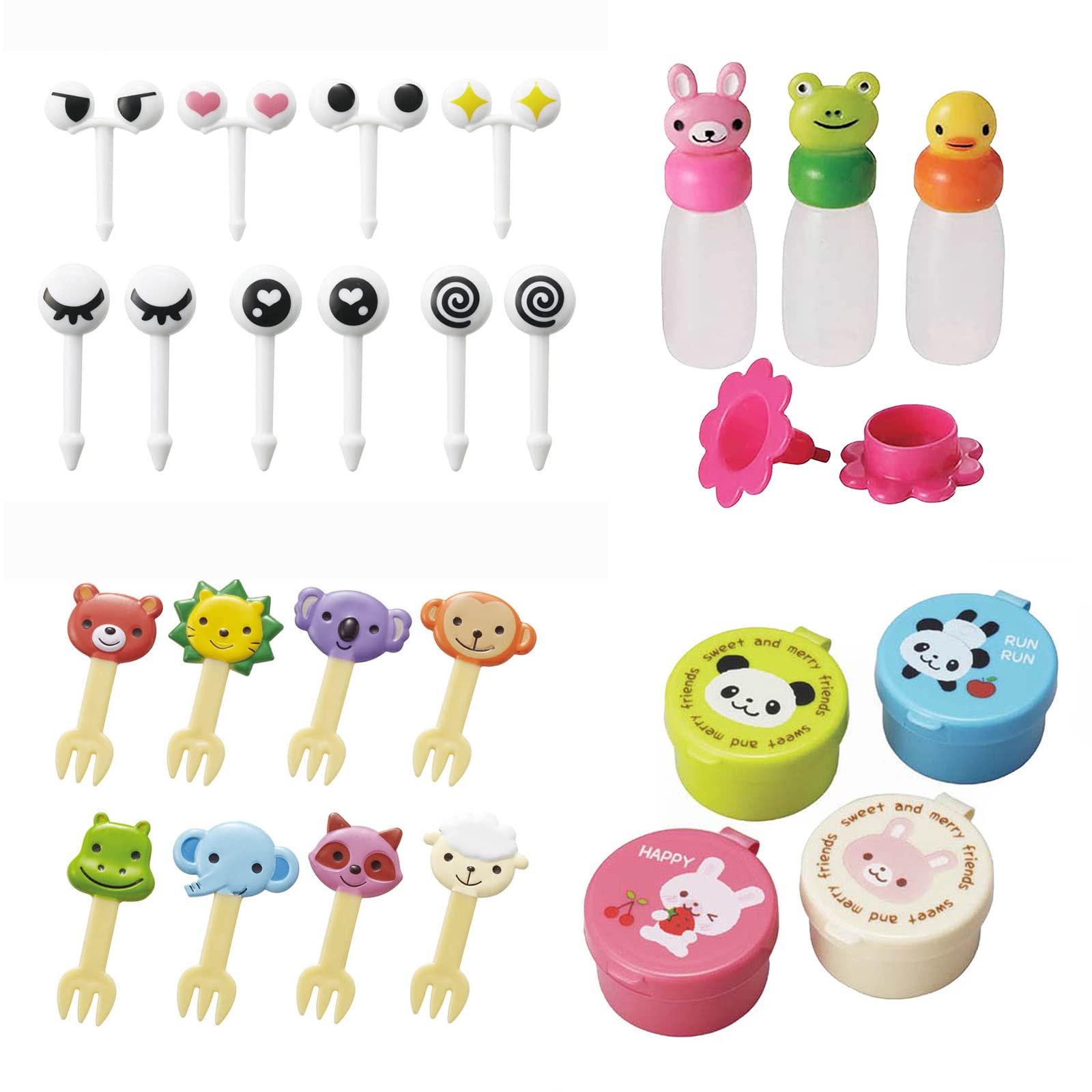 GOTOUCHI Bento Lunch Food Picks Set - 4 Piece Mini Container with Soy Sauce Case & Funnel | Cute Flower Design | Perfect for Bento Boxes, School Lunches & Picnic Accessories