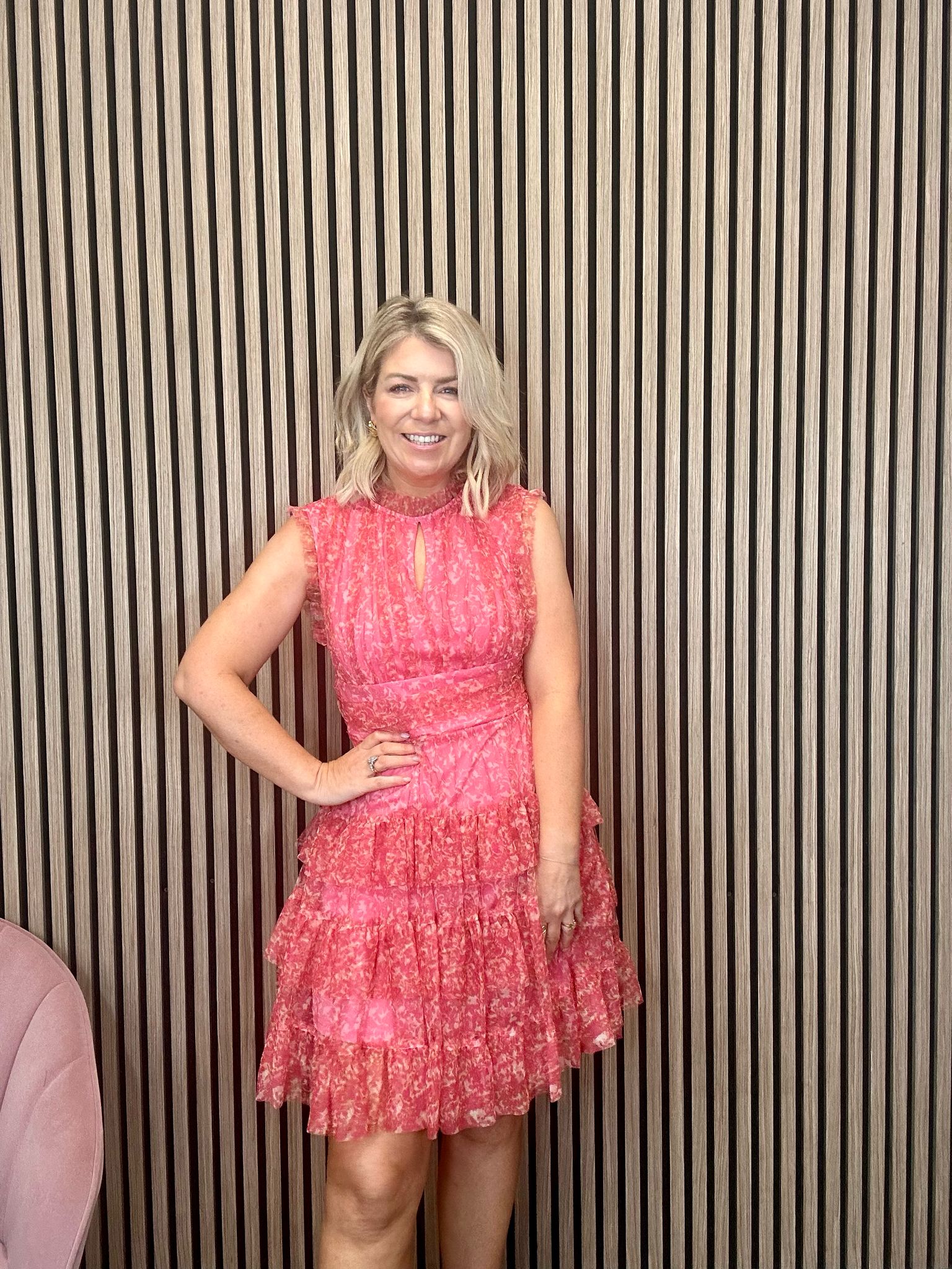 Elegant Ameriga Tulle Mini Dress in Coral Flower Print - Perfect for Summer Parties, Weddings & Date Nights