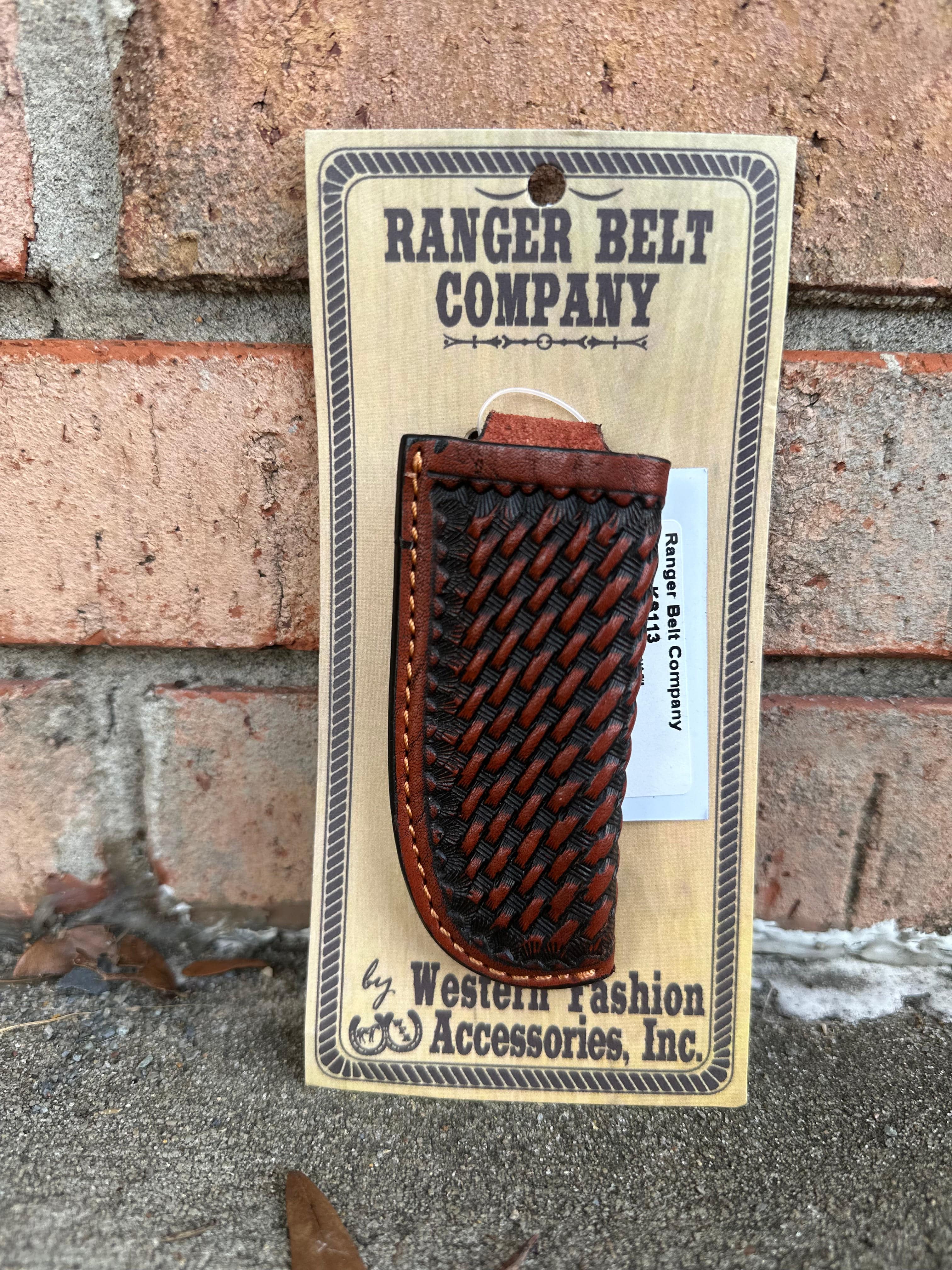 Ranger Belt Company KS113 Brown Leather Basketweave Knife Sheath - Perfect for Hunting, Camping & Outdoor Adventures