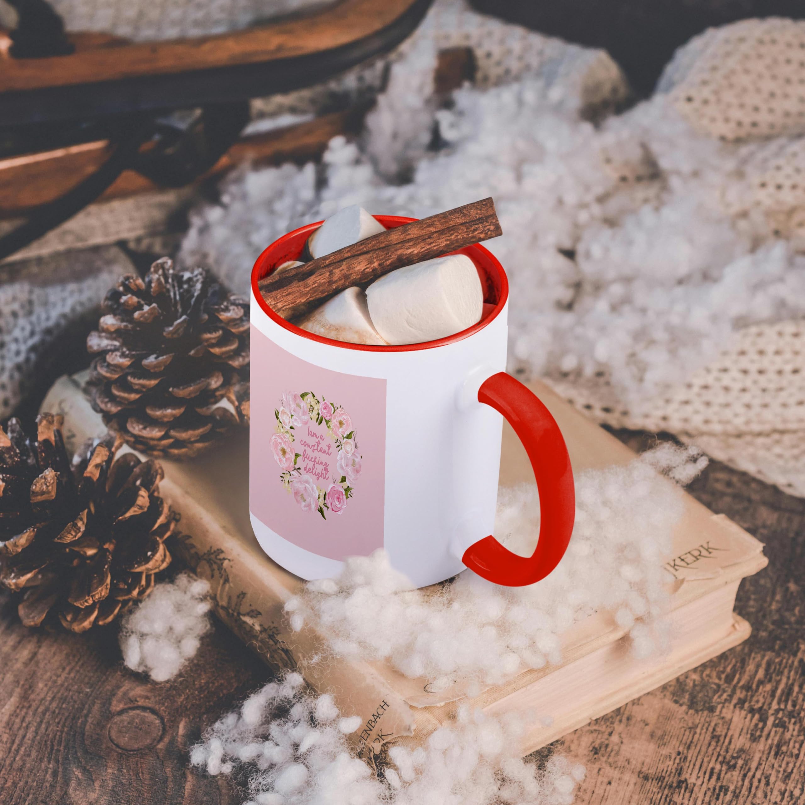 3D Rose 15oz Two-Tone Red and White Ceramic Coffee Mug - Perfect for Home, Office, or Gift Giving