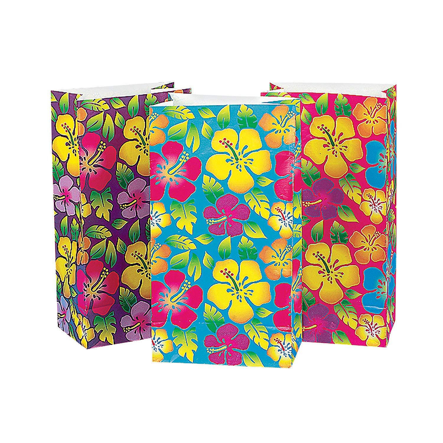 Colorful Hibiscus Print Paper Party Bags - 24 Pack Eco-Friendly Treat Bags for Birthday, Wedding & Baby Shower Favors - Perfect for Candy, Gifts & Party Supplies