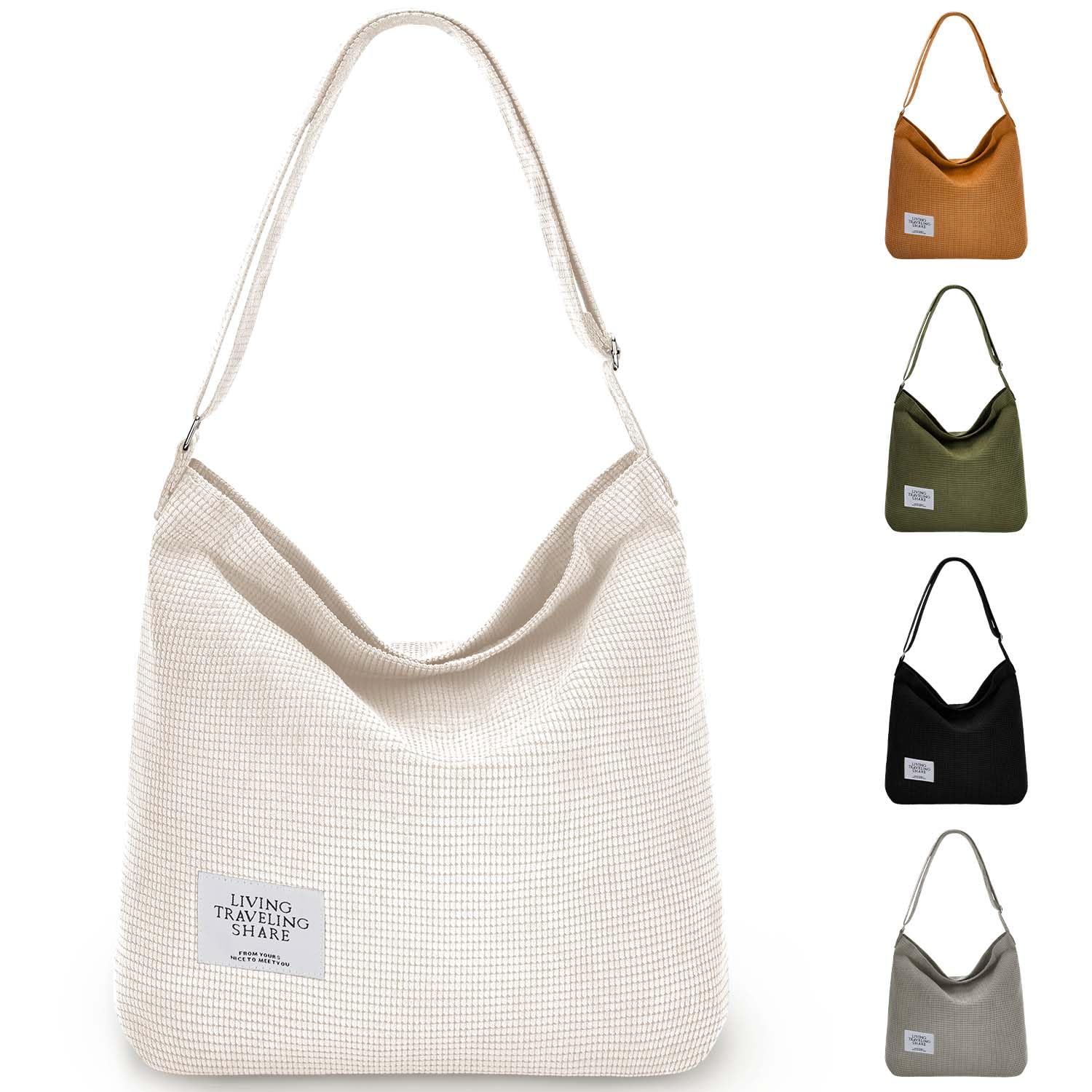 Gocvo Women's Large Corduroy Tote Bag with Zipper - Stylish Shoulder Bag & Crossbody Handbag with Inner Pocket - Perfect for Work, Travel, and Everyday Use