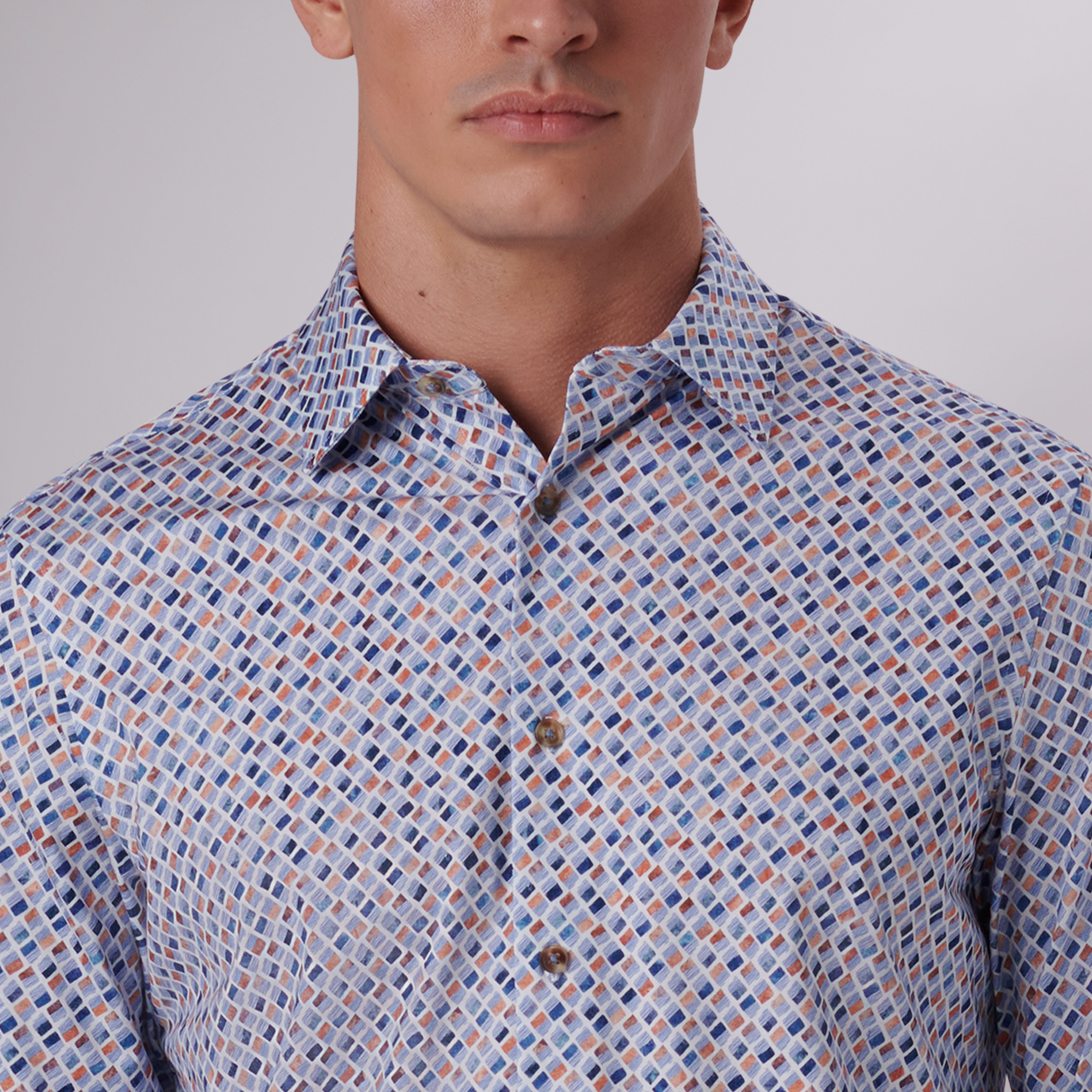 James Diamond Print Cotton Shirt for Men - Trendy Casual Button Down Shirt for Work, Date Night & Everyday Wear