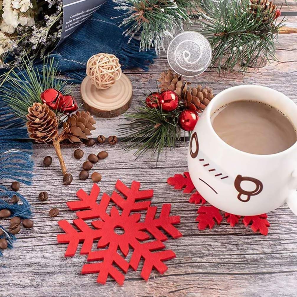 BESPORTBLE 10Pcs Red Felt Snowflake Coasters - Christmas Winter Table Mats for Coffee Cups, Hot Drinks & Home Decor - Holiday Party & Dinner Table Protection (Random Style)