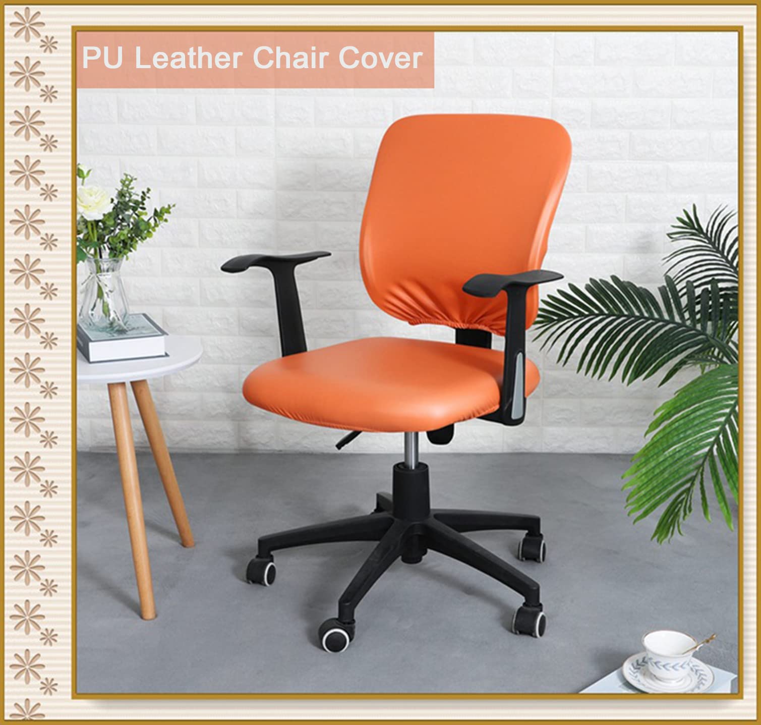 YOPOIY PU Leather Office Chair Cover - Waterproof Computer Chair Slipcover, High Stretch Removable Chair Protector for Universal Rotating Chairs (Black, One Size) - Perfect for Home Office, Gaming & Workspace Protection