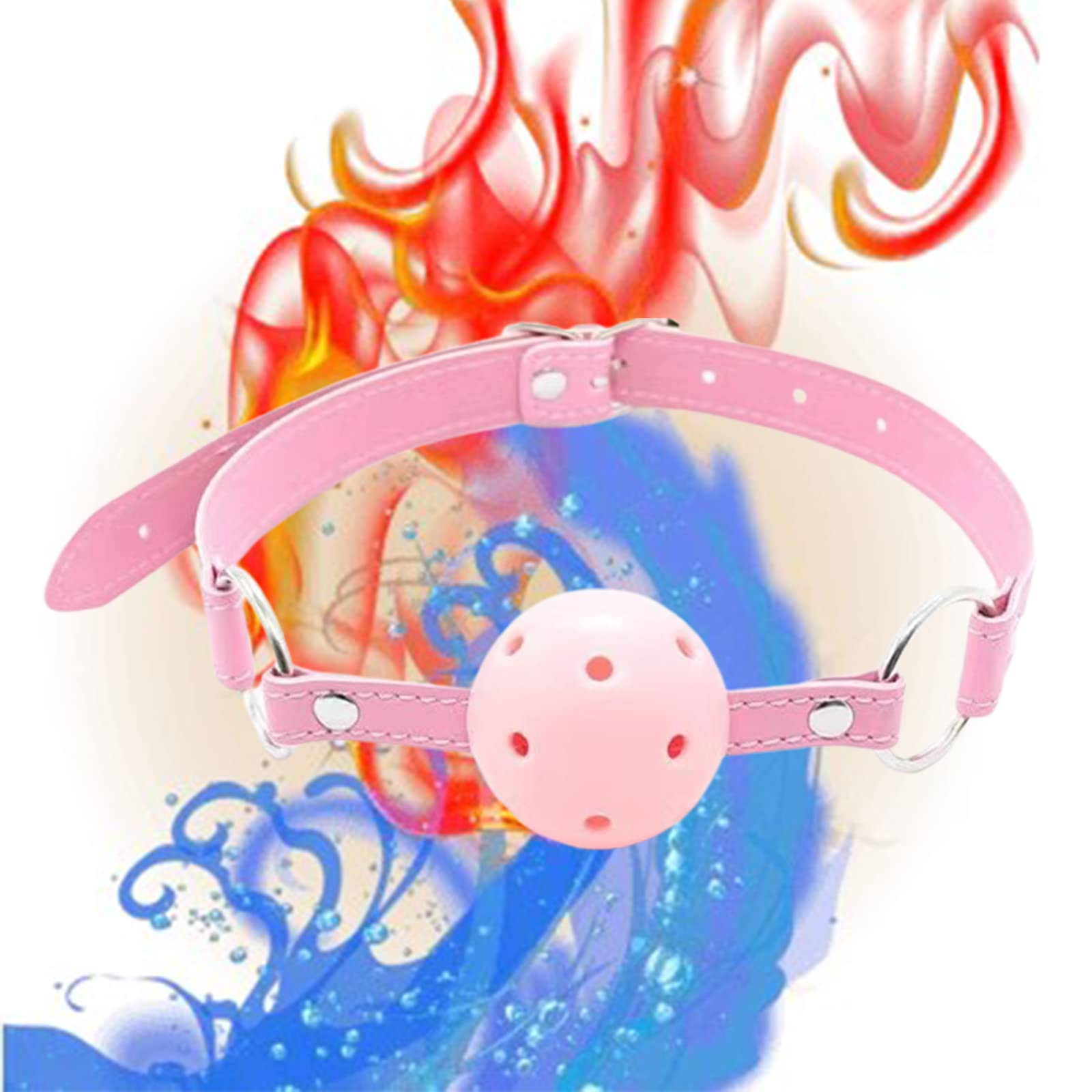 Breathable Ball Gag with Holes - Adjustable Length Open Mouth Gag for Adult Bondage, BDSM & Fetish Play - Pink Sex Toy for Couples & Fetish Lovers (Perfect for Roleplay & Sensory Play)