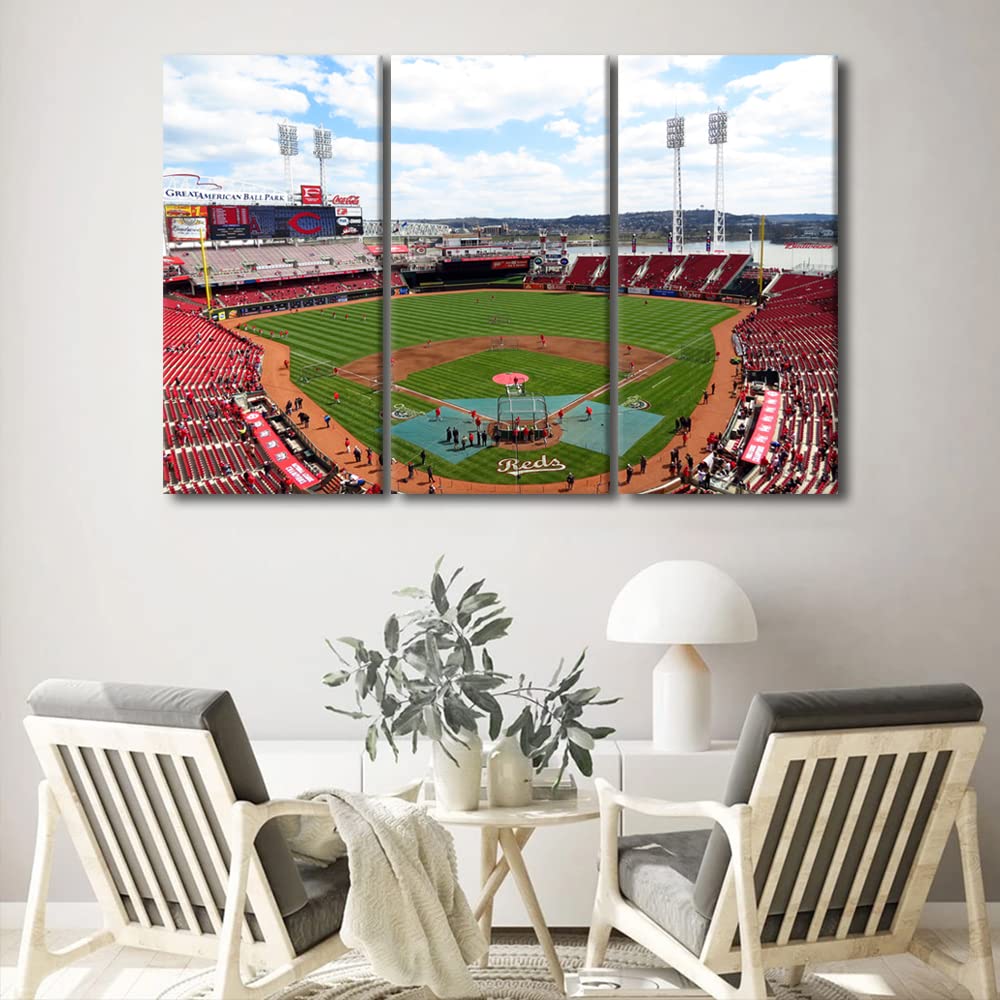 TUMOVO American Baseball Stadium Skyline Canvas Wall Art - Great American Ballpark Print, Framed Ready to Hang (42