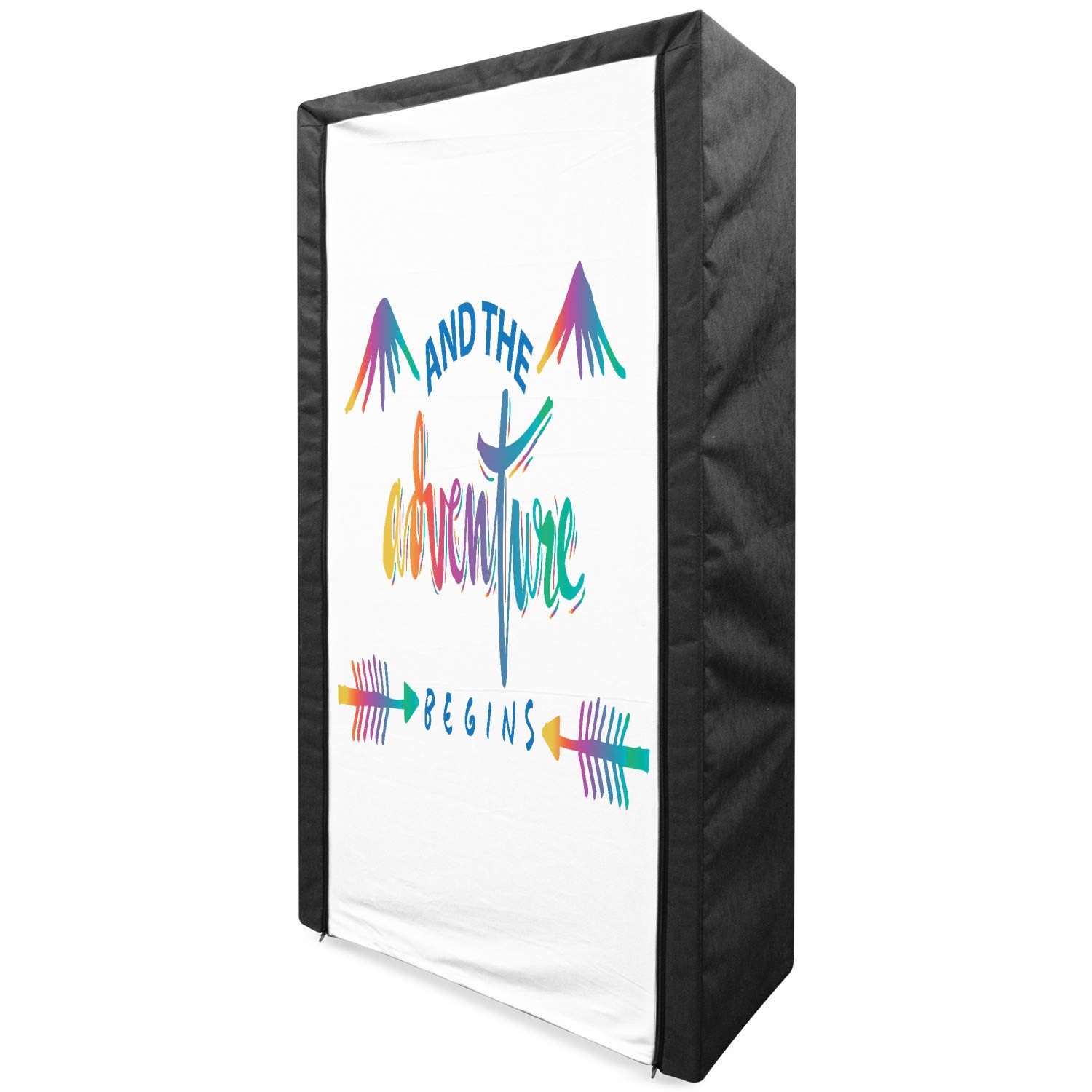 Ambesonne Adventure Portable Fabric Wardrobe - Colorful Calligraphic Design with Abstract Mountains & Arrows - 33.5