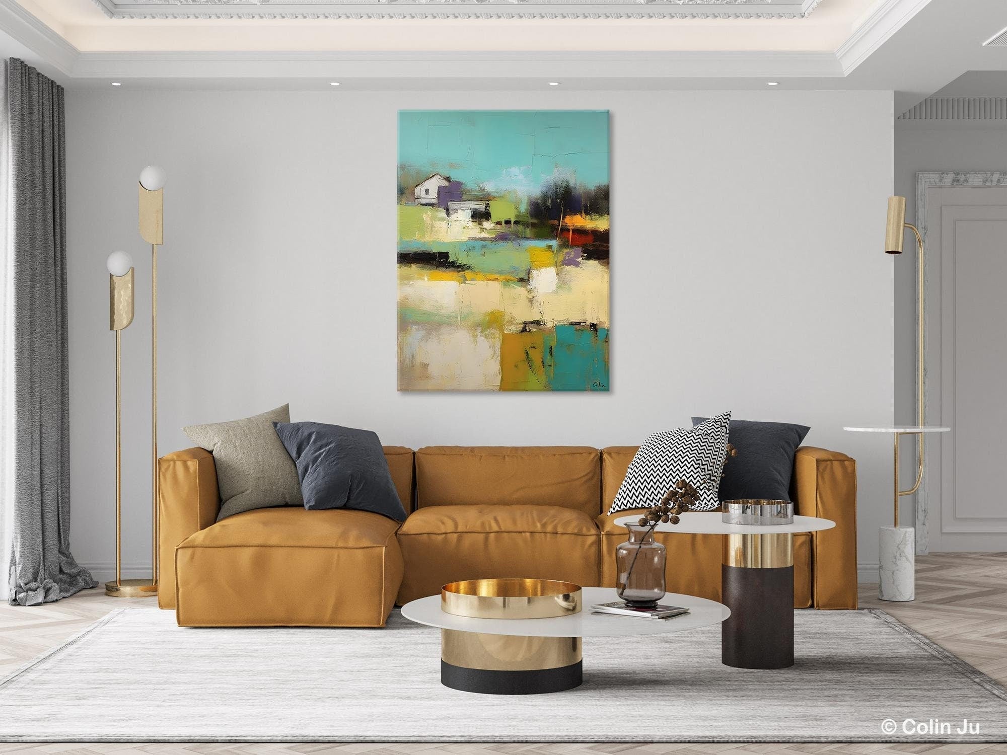 Extra Large Modern Landscape Canvas Wall Art - Handmade Acrylic Abstract Painting for Dining Room Decor | Perfect for Home, Office & Restaurant Interior Design