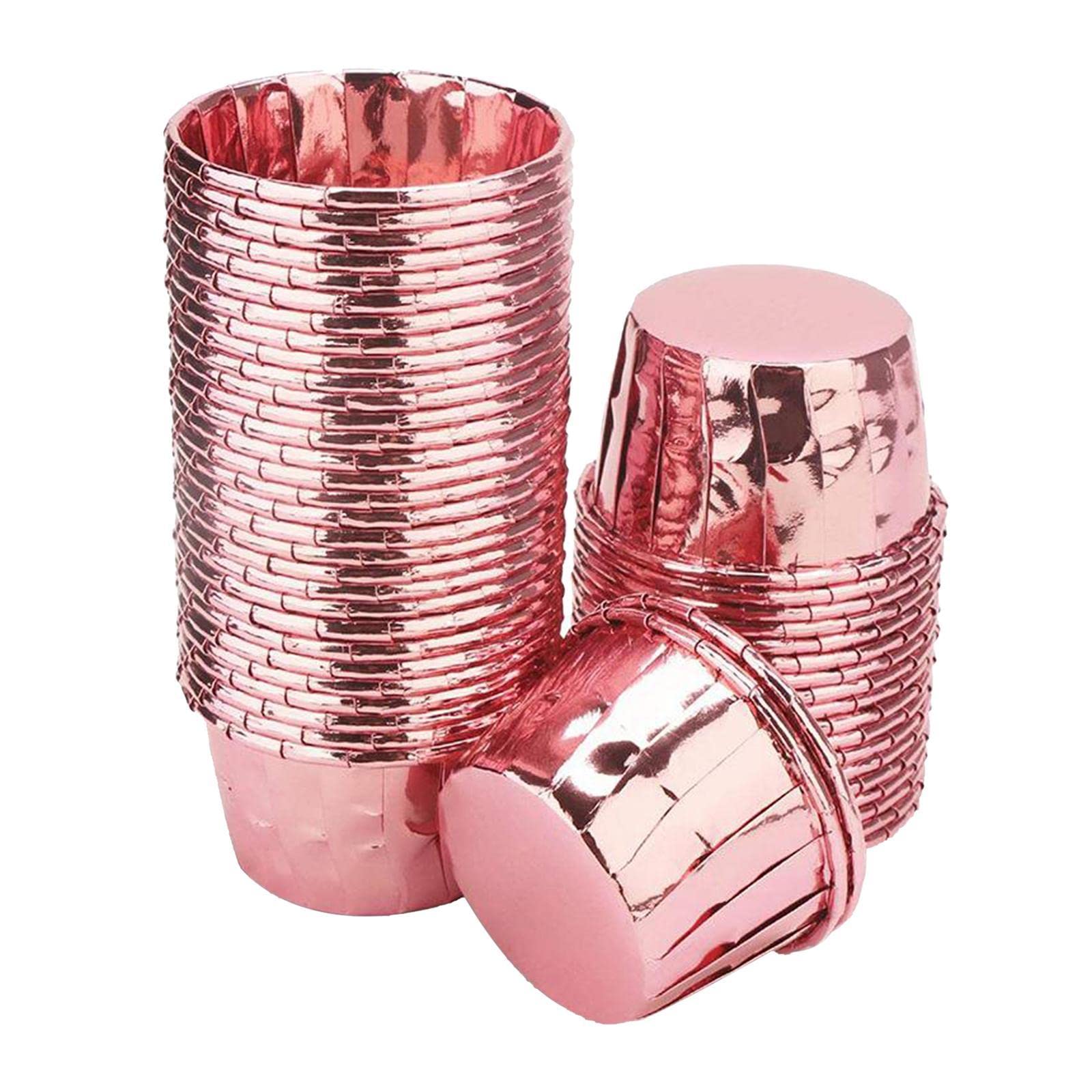 Premium Aluminum Foil Cupcake Liners - 50Pcs Disposable Baking Cups for Muffins, Cupcakes & Desserts (7x4cm, 4 Colors Including Rose Pink) - Perfect for Home Baking, Party Treats & Holiday Dessert Presentation