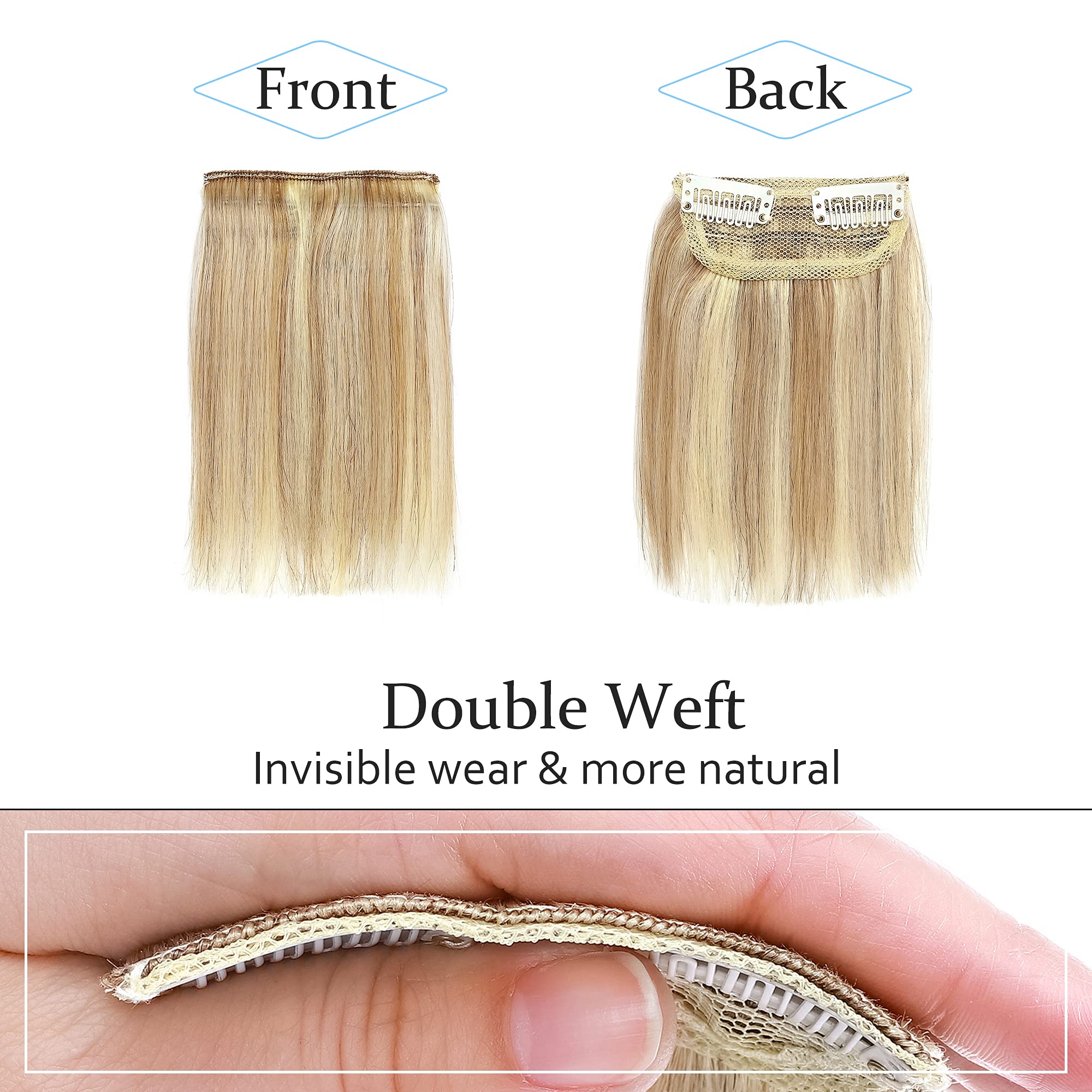 SEGO 2 Pcs Clip-in Short Hair Extensions 4 Inch 16g 100% Human Hair Toppers for Women with Thinning Hair - Ash Blonde & Bleach Blonde (#18P613) | Instant Volume Boost for Thin Hair | Perfect for Daily Wear, Parties & Special Occasions
