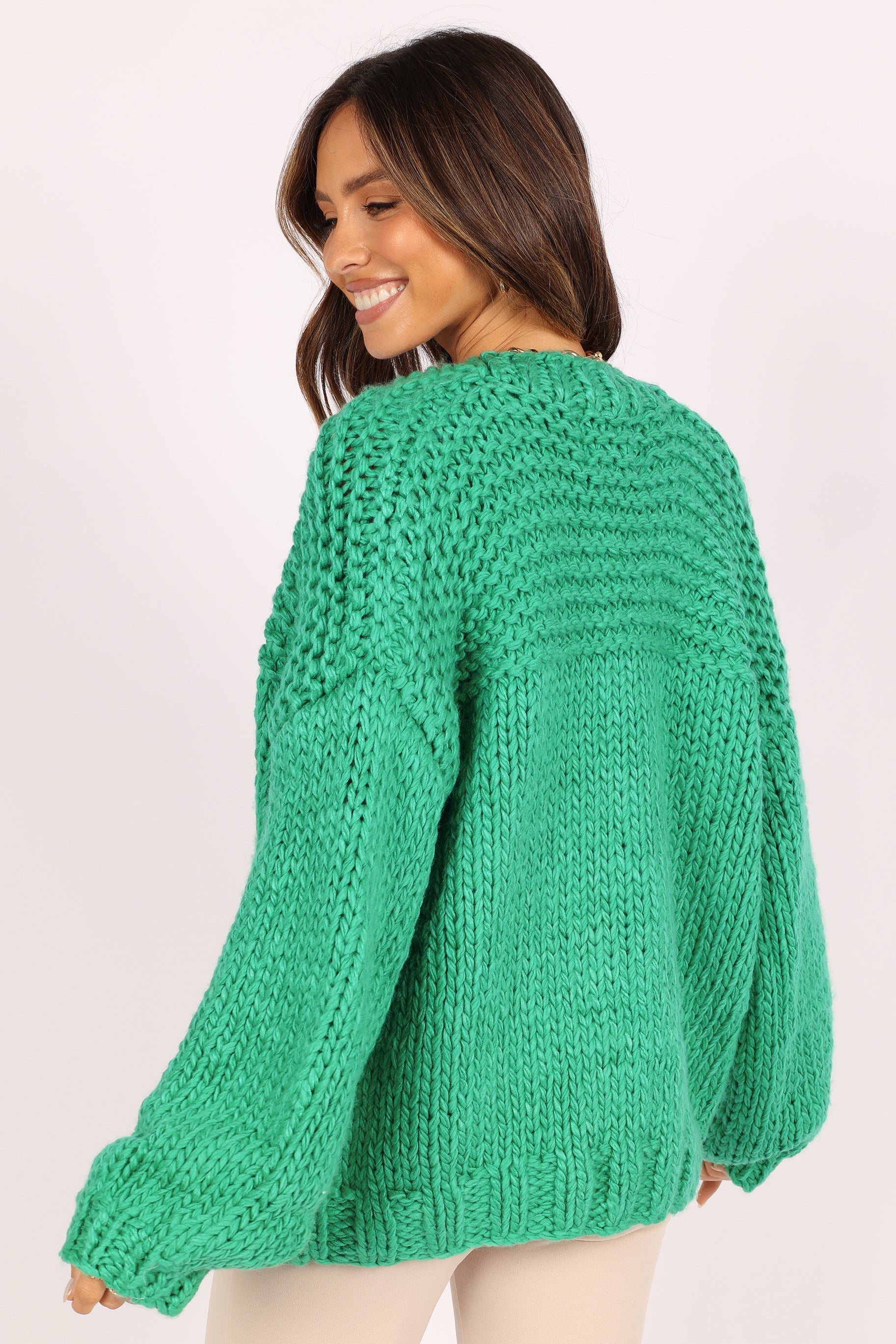 Handknit Green Cardigan for Women - Cozy Chunky Knit Sweater for Fall & Winter - Perfect for Casual Outfits and Layering