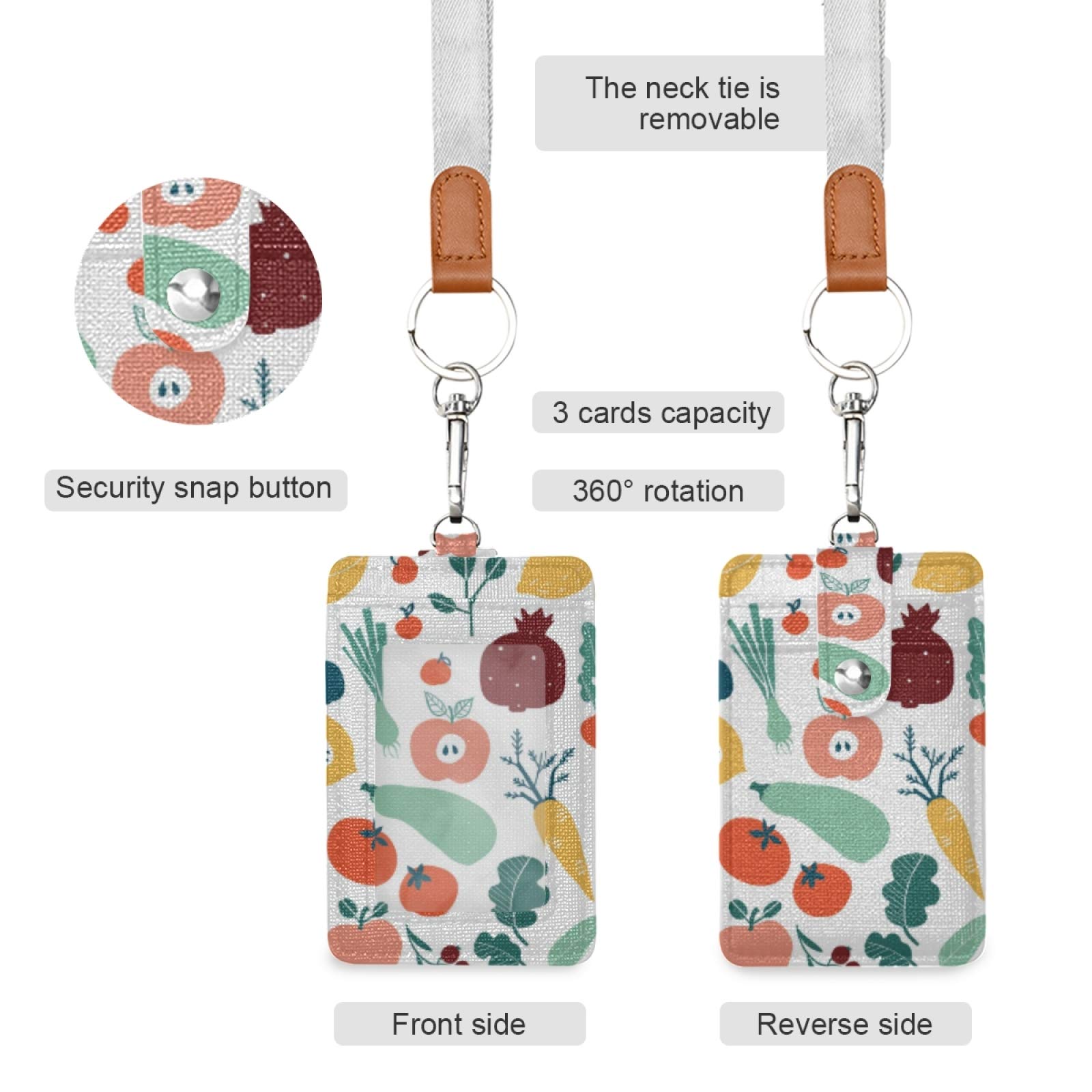 Colorful Fruits & Veggies ID Badge Holder with Lanyard - Office & School Use