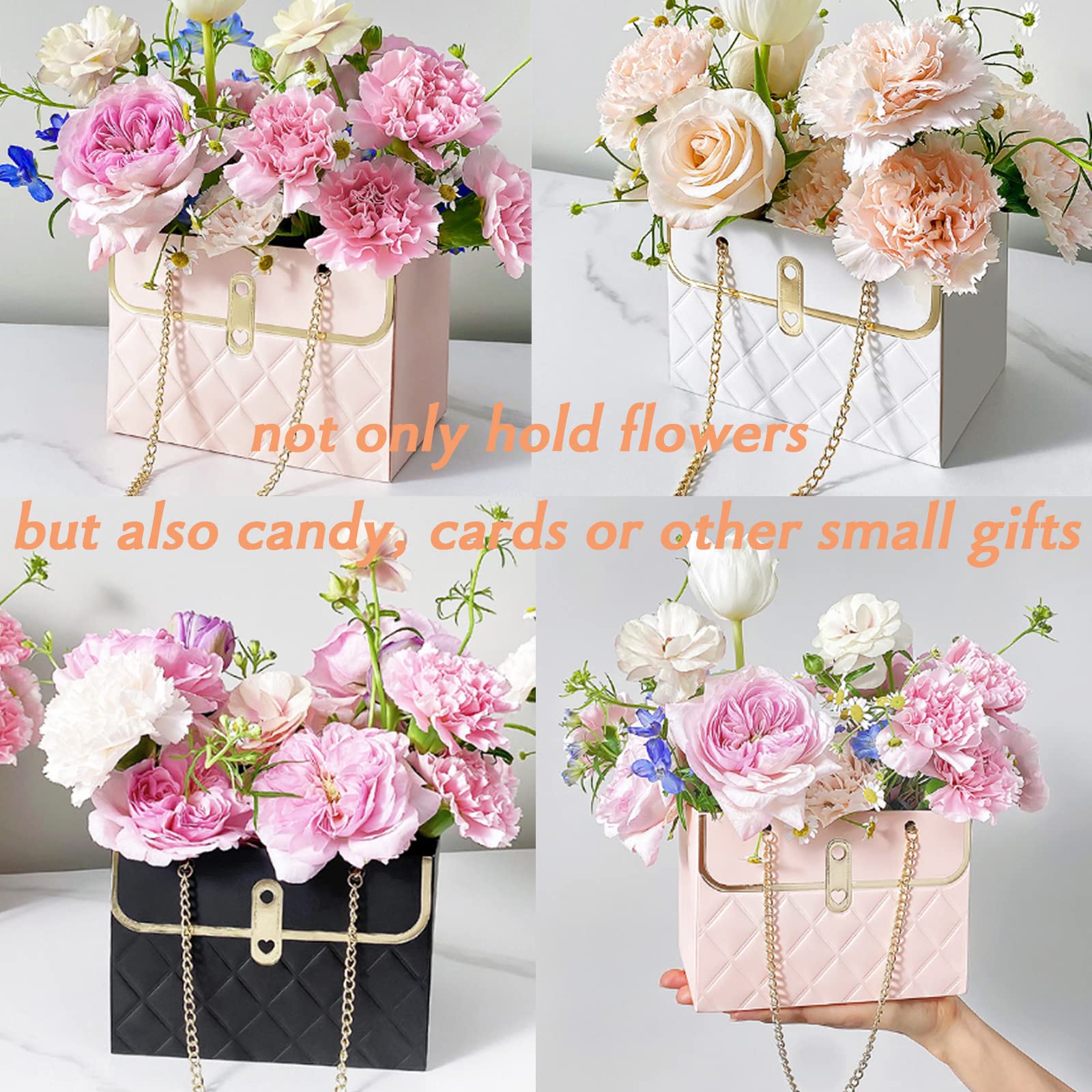 Gavaxer 4PCs Black Floral Gift Bags with Handles - Elegant Bouquet Wrapping Bags for Weddings, Mother's Day, Father's Day & Special Occasions - Perfect for Florists, Gift Presentation & Party Decor (4-Piece Set)