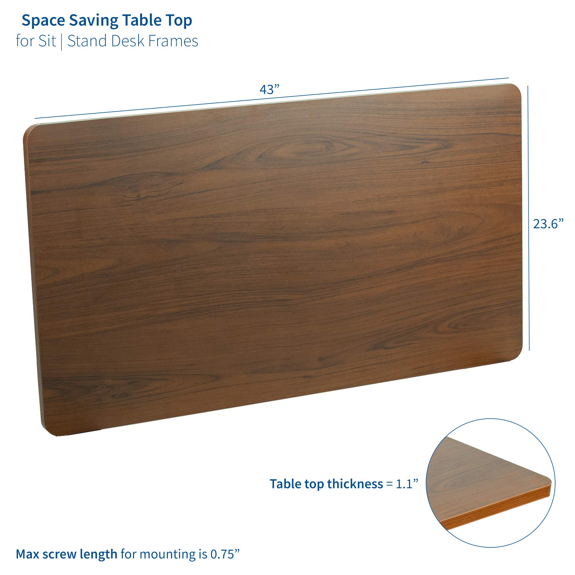 Premium 43 x 24 Inch Dark Walnut Universal Solid Wood Table Top - Compatible with Standard & Sit-Stand Adjustable Desk Frames - Perfect for Home Office, Workspace & Gaming Setup