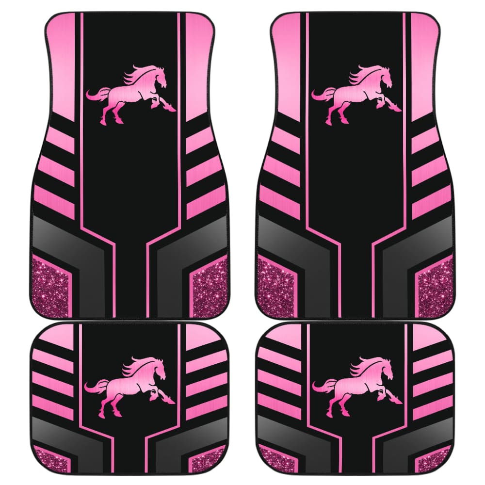 Custom Pink Black Horse Mustang Metallic Style Printed Car Floor Mats - Durable & Stylish for Mustang Vehicles - Perfect for Car Enthusiasts & Gifts