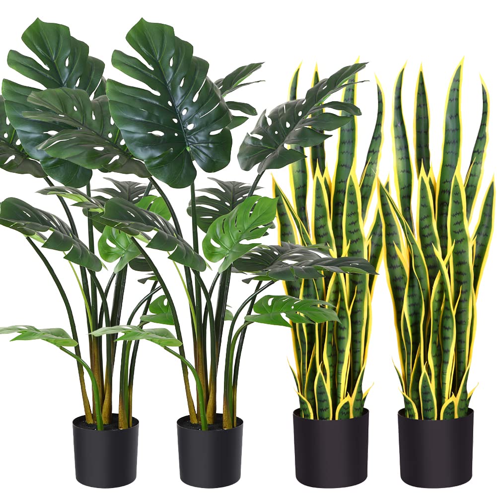 Fopamtri 43-Inch Artificial Monstera Deliciosa Plant & 38-Inch Fake Snake Plant Set - Realistic Indoor Greenery for Home, Office Decor & Housewarming Gifts