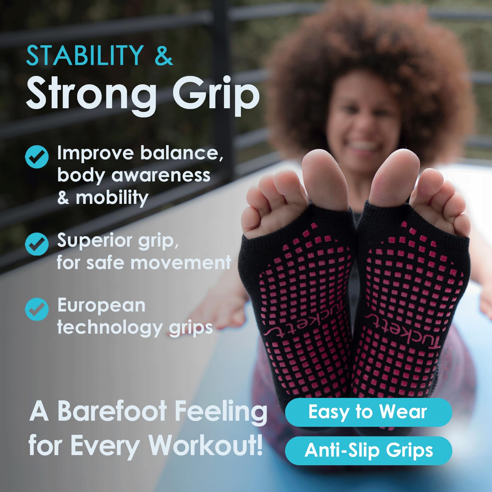 Non-Slip Toeless Yoga Socks for Women with Grips - Tucketts Anklet Pilates & Barre Socks (Size 5-13) - Perfect for Yoga, Pilates, Barre & Home Workouts